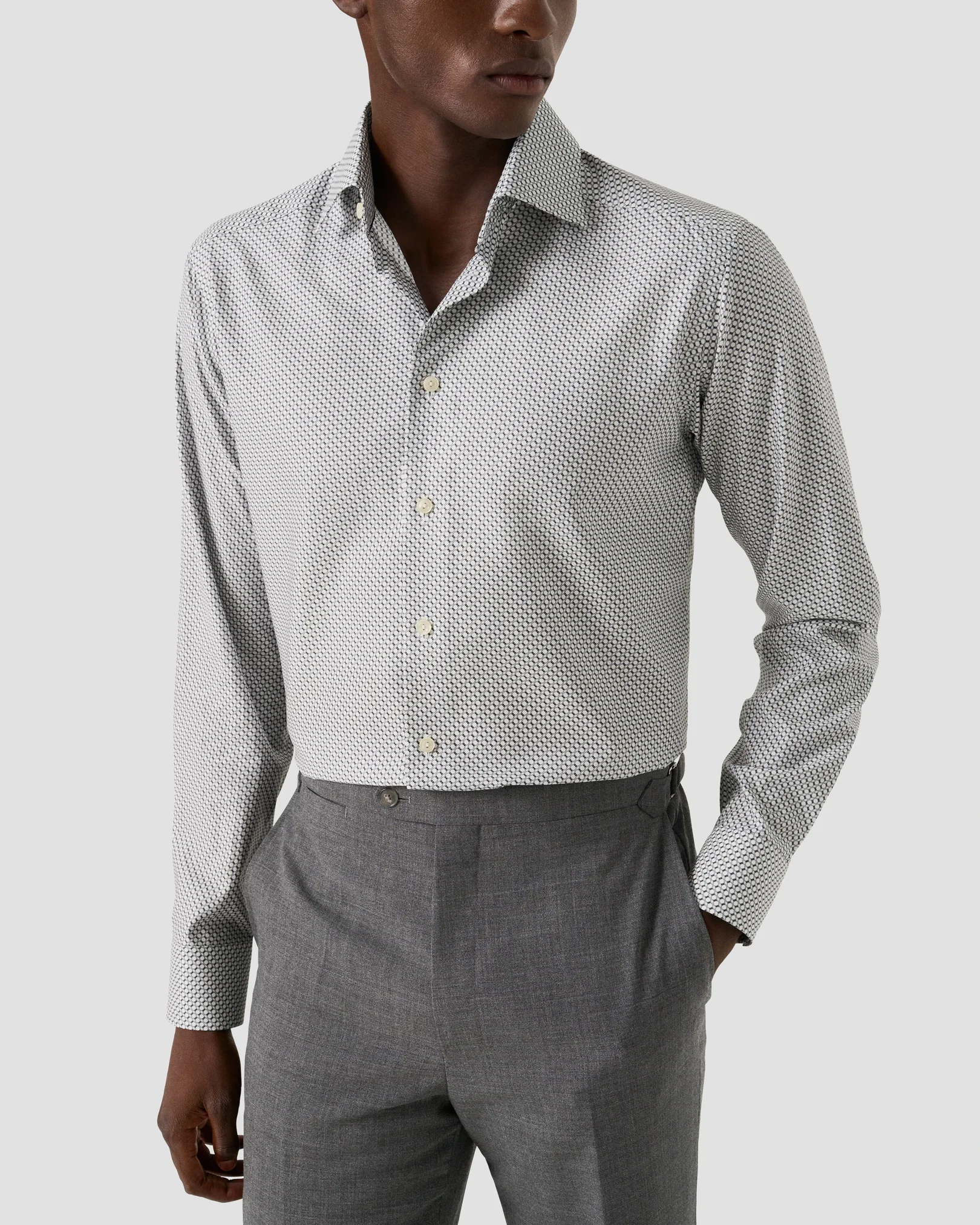 Eton - dark blue geometric twill shirt