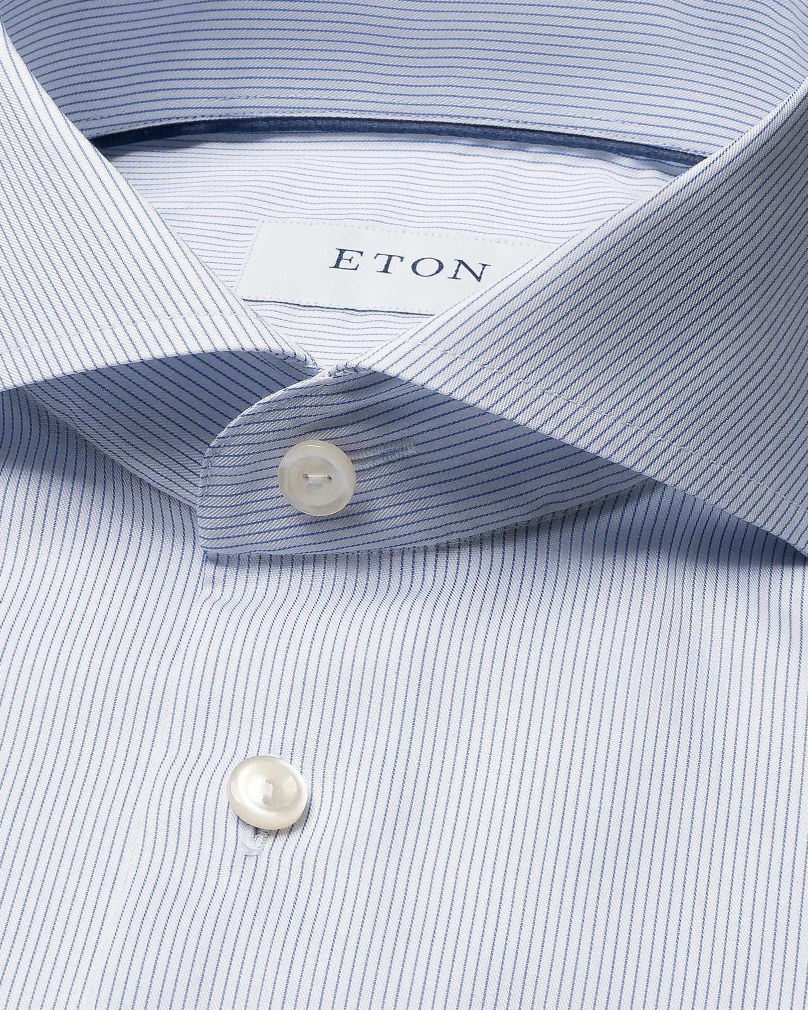 Eton - dark blue striped twill shirt extreme cut away collar