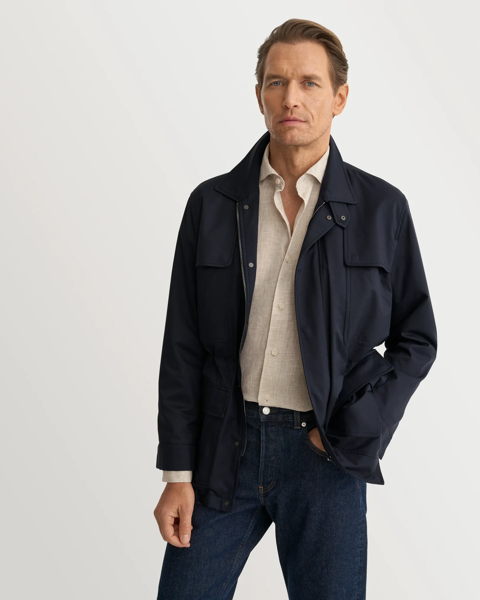 Eton - beige solid linen shirt 261