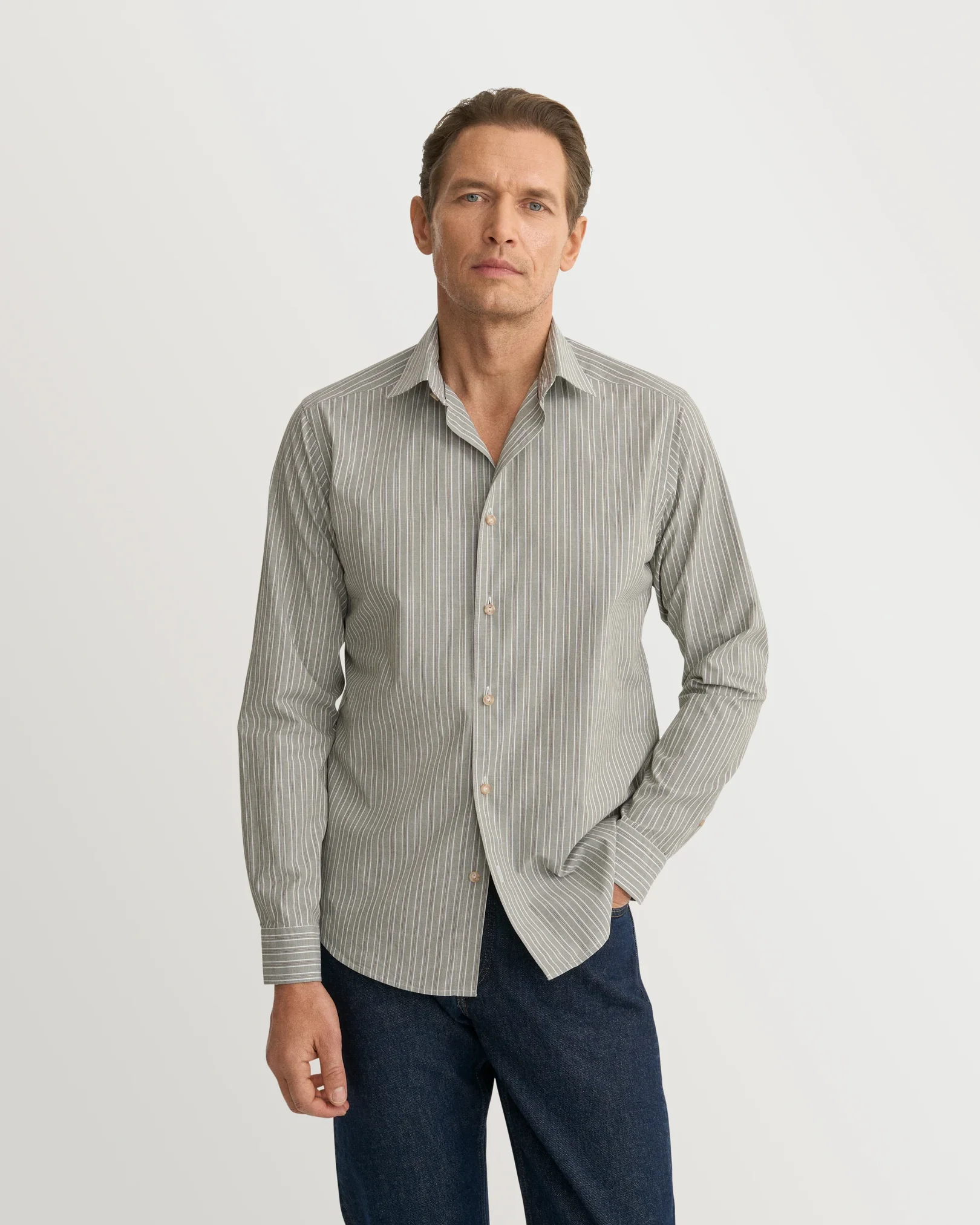 Eton - striped chambray shirt spread rounded single casual fit