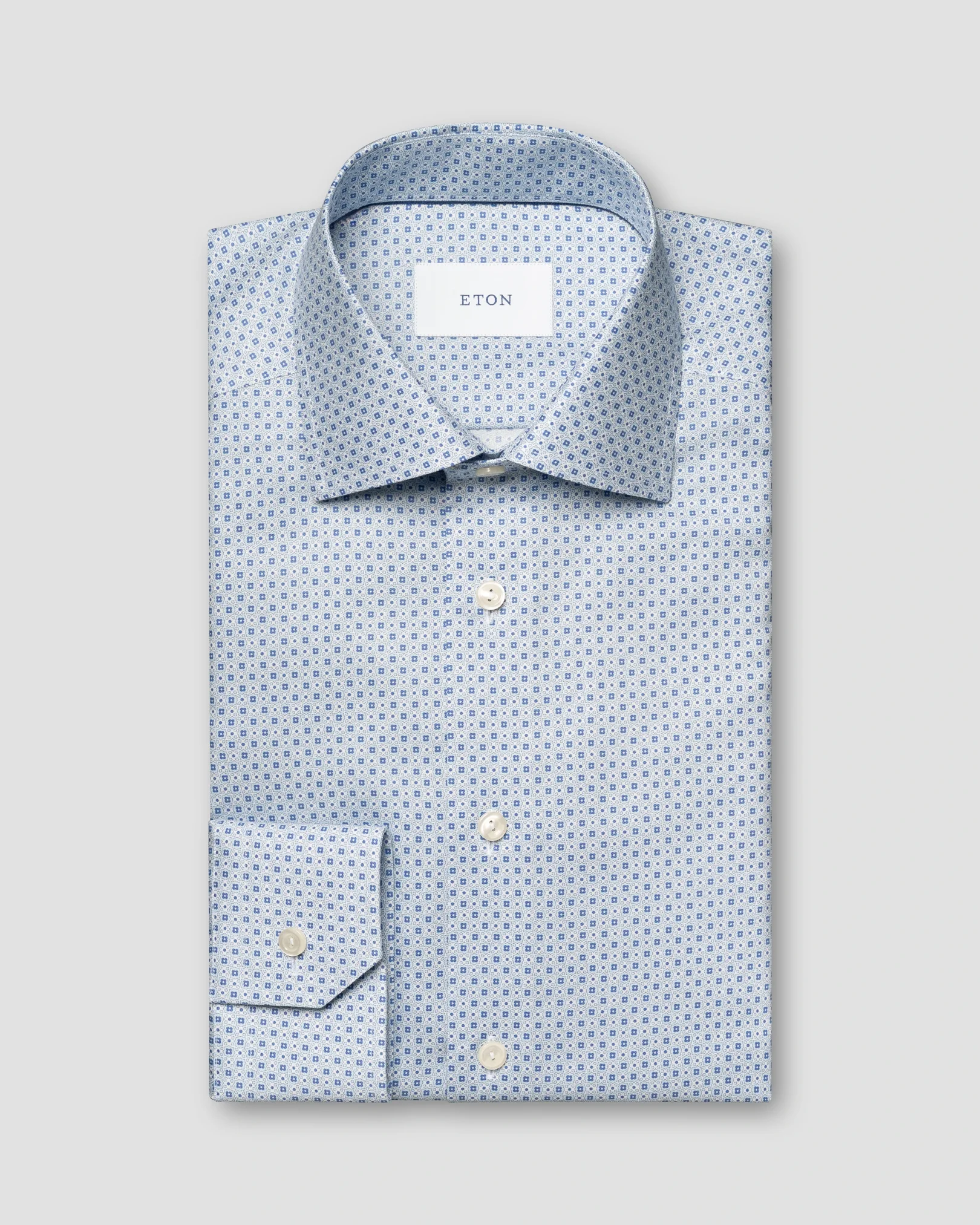 Eton - light blue geometric print signature twill shirt