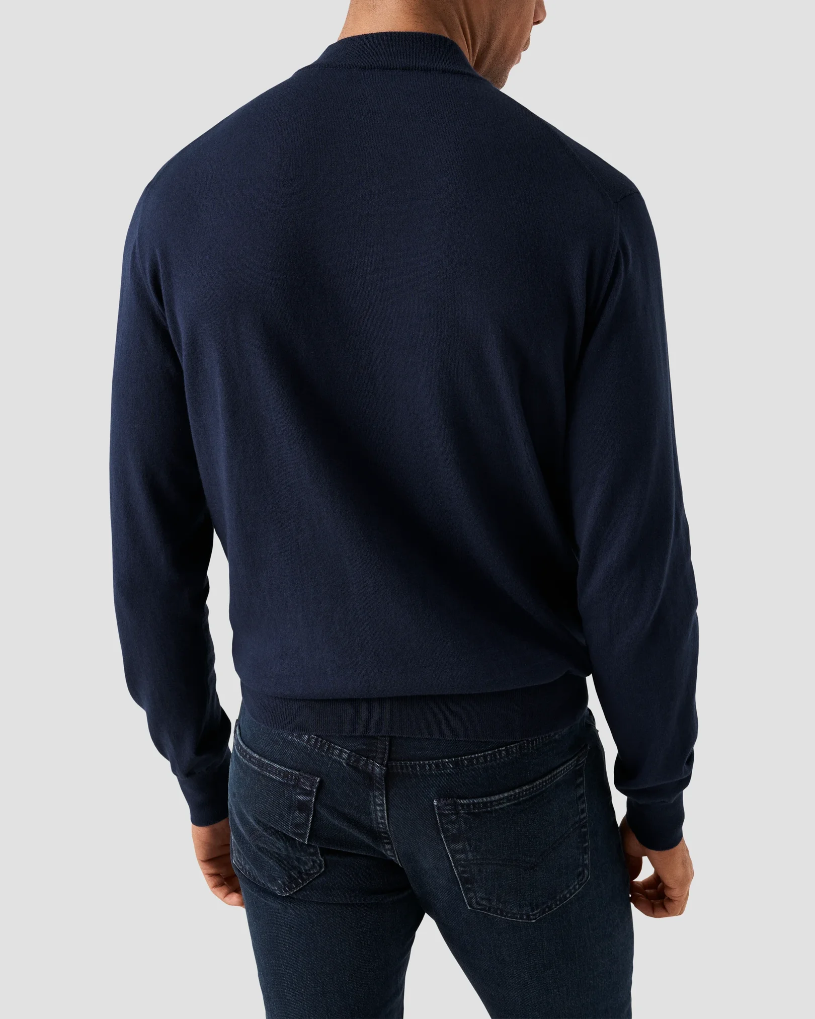 Eton - navy blue cotton and cashmere quarter zip fine knit