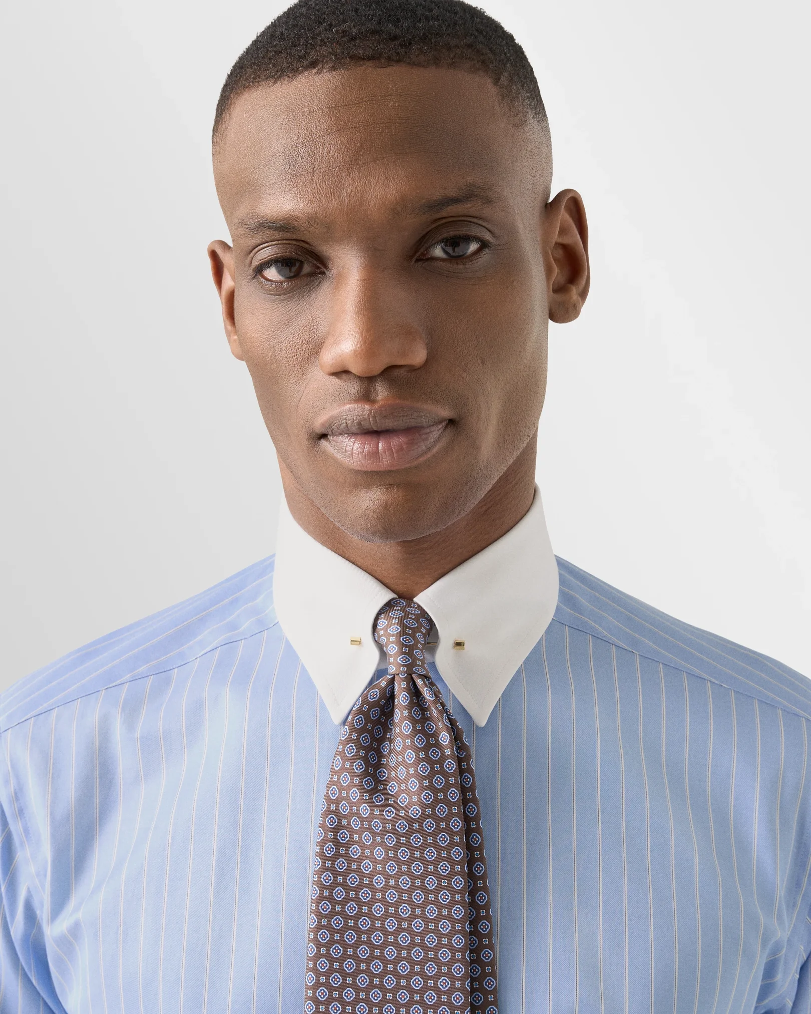Eton - mid blue striped signature twill shirt pin collar
