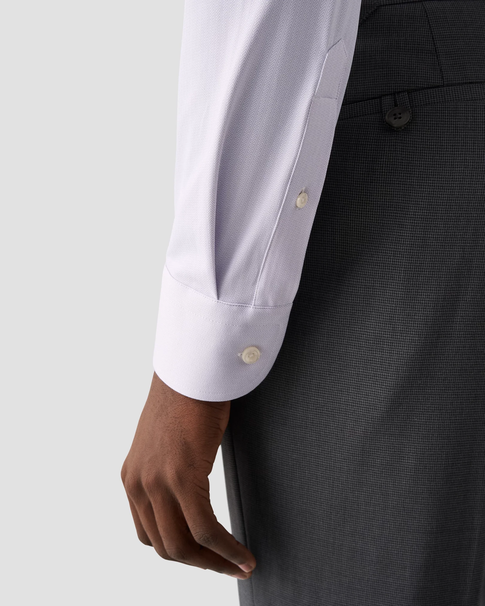 Light Purple Herringbone Four-Way Stretch Shirt - Eton