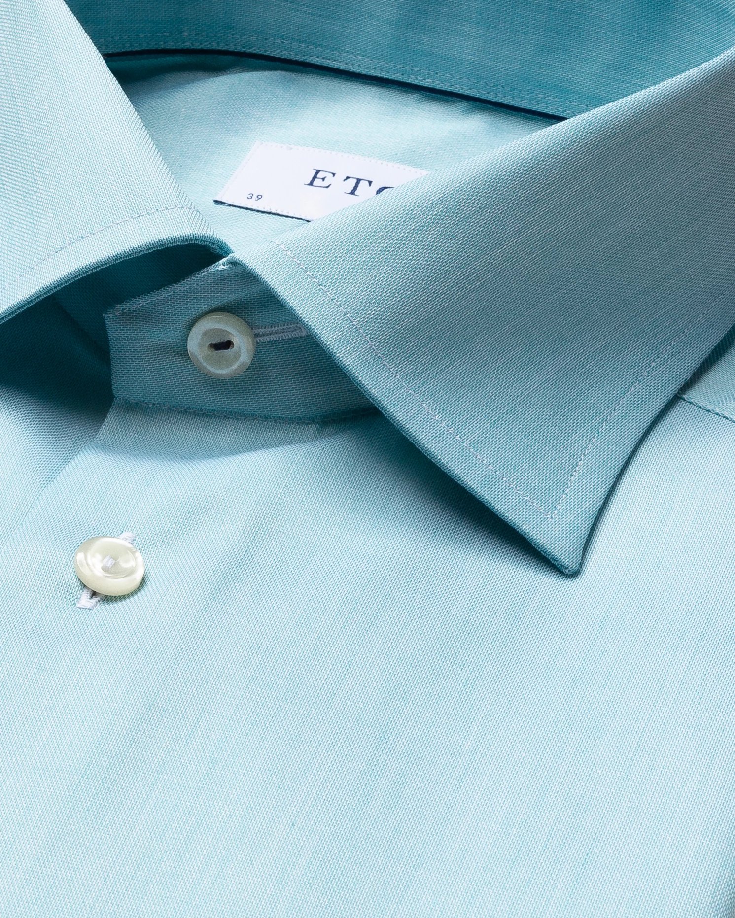 Eton - turquoise twill shirt navy piping