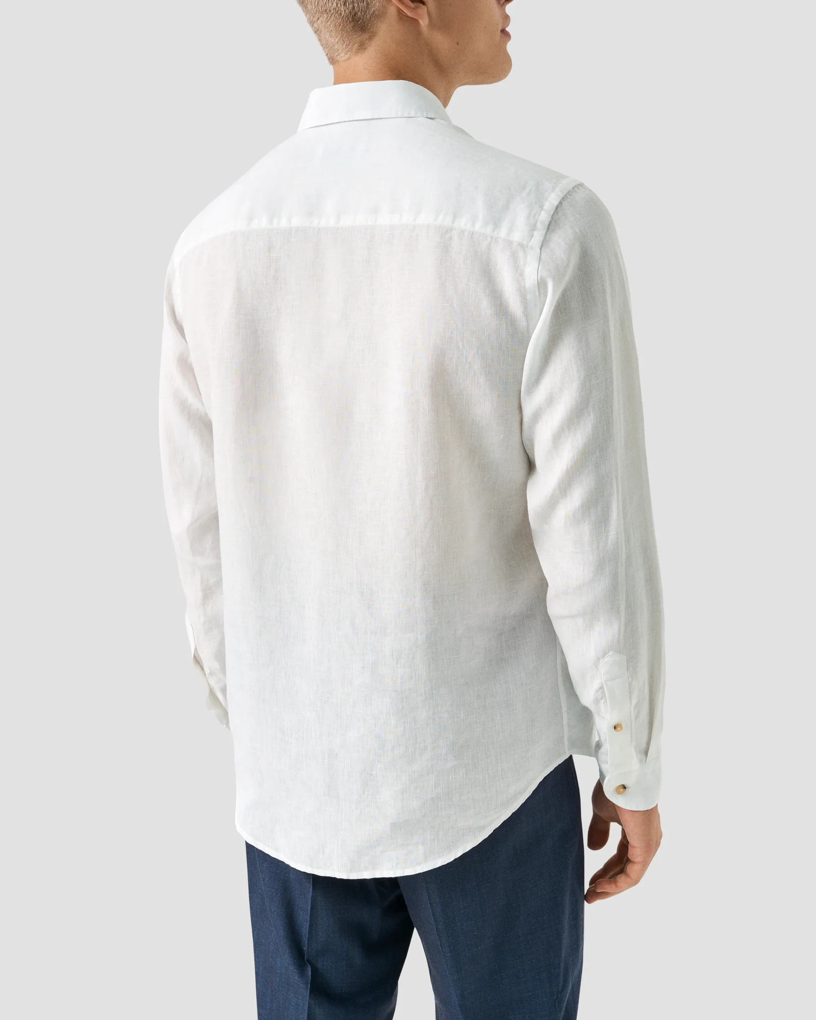Eton - white solid linen shirt spread collar