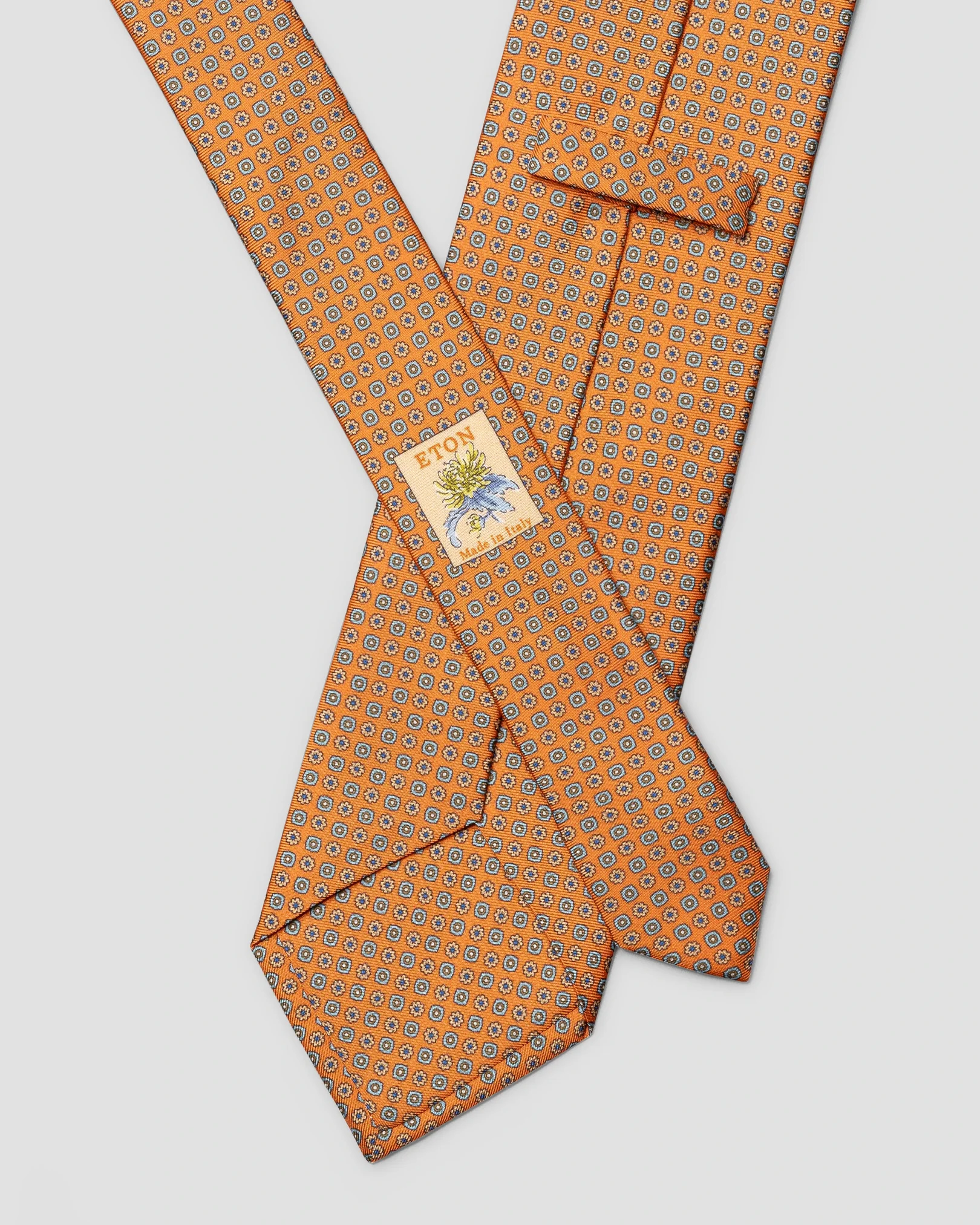 Eton - orange micro floral printed silk tie