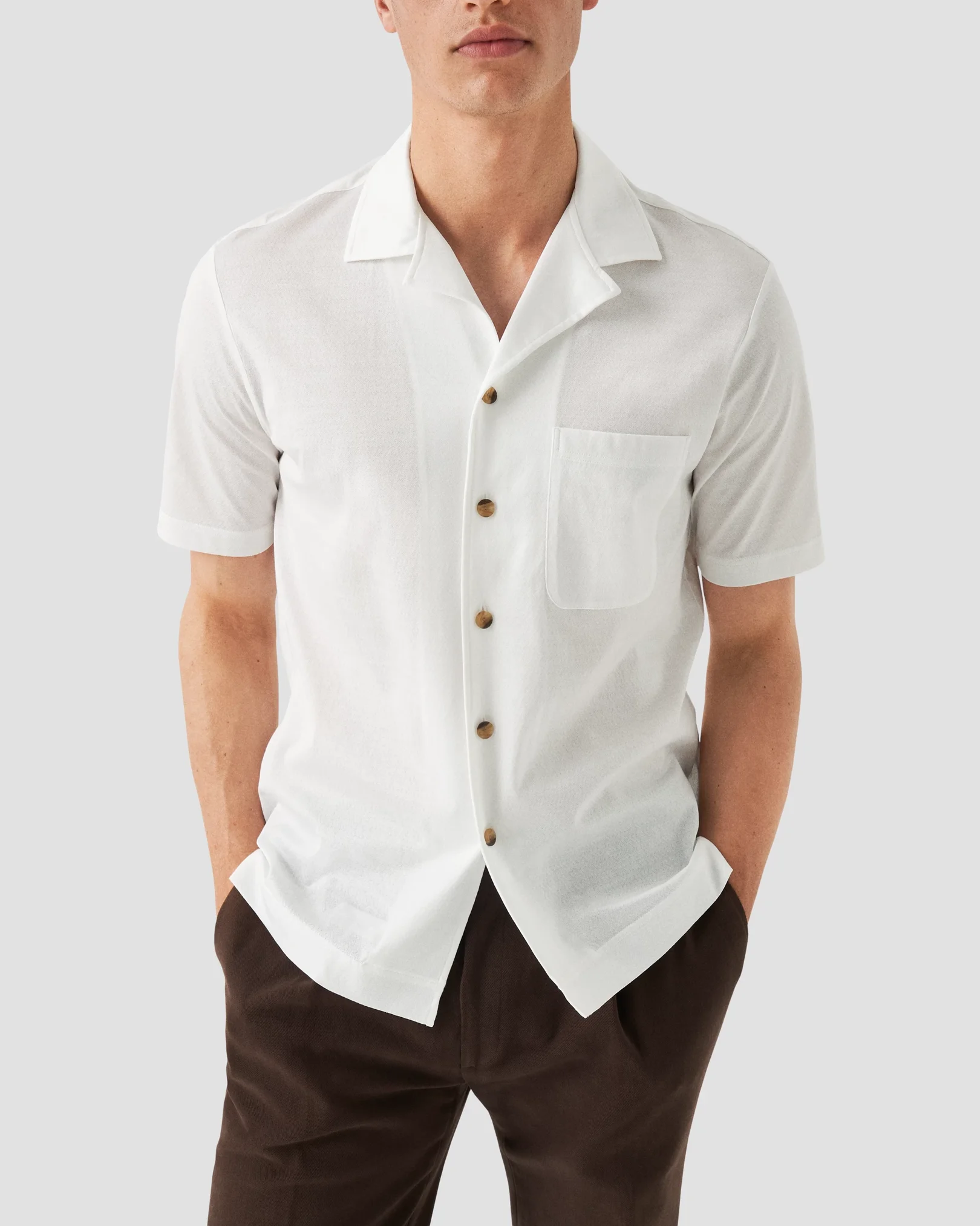 Eton - vit jaquard knitted resort shirt