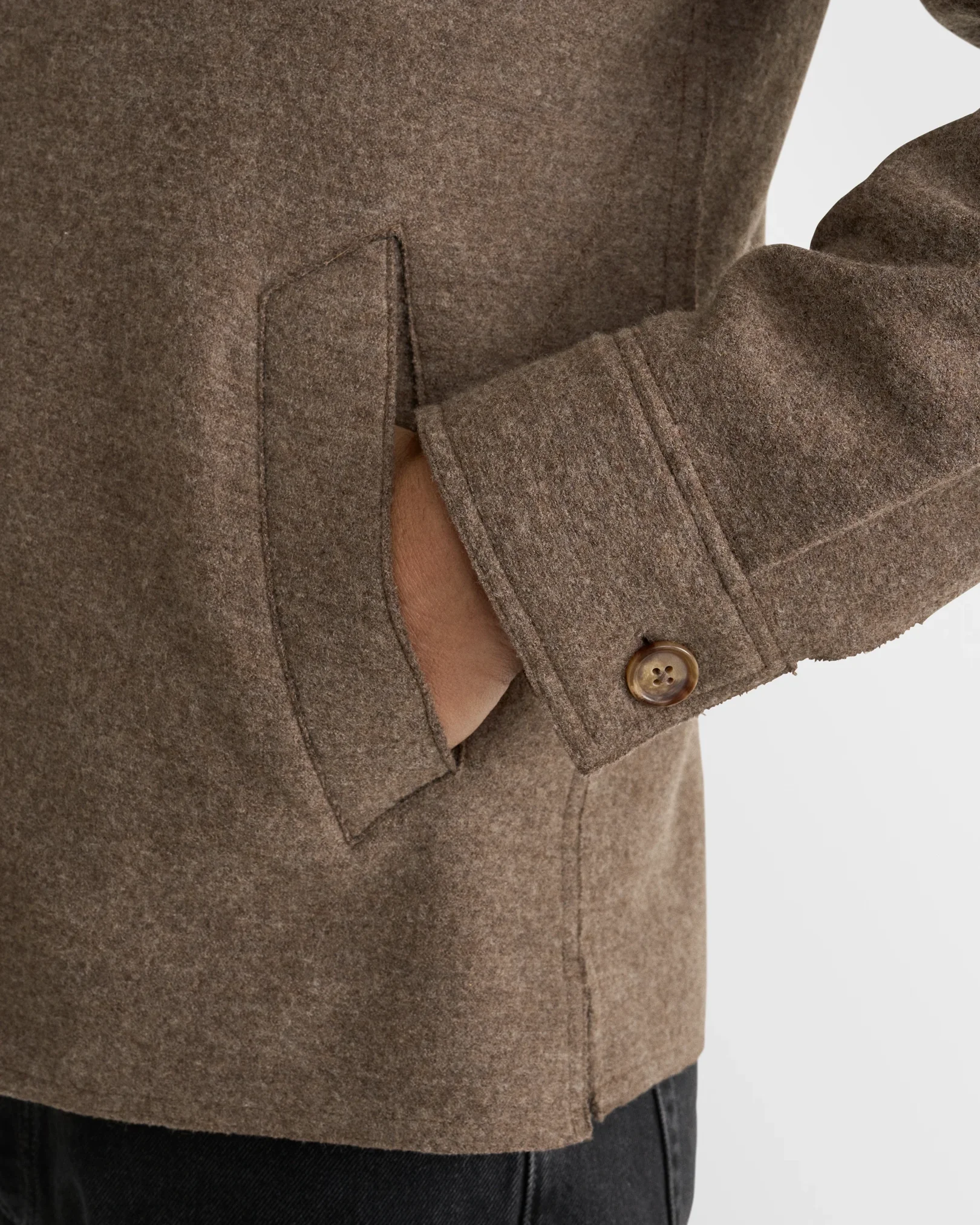 Eton - brown boiled wool cotton shirt jacket