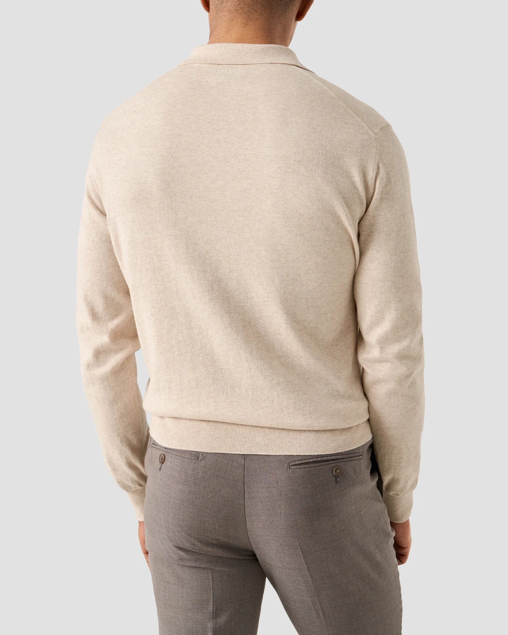 Eton - beige cotton cashmere fine knit polo shirt