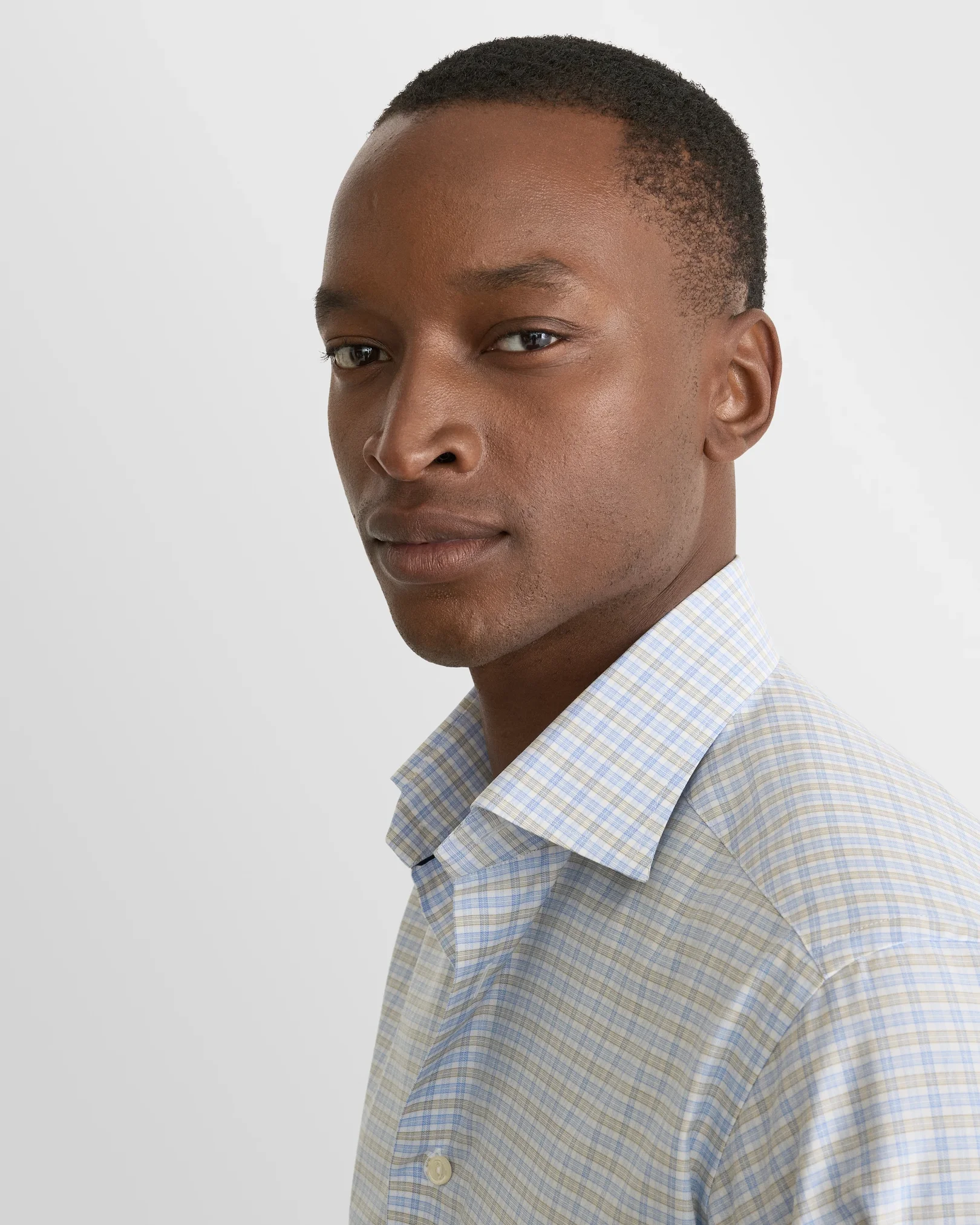 Eton - light green checked fine twill shirt