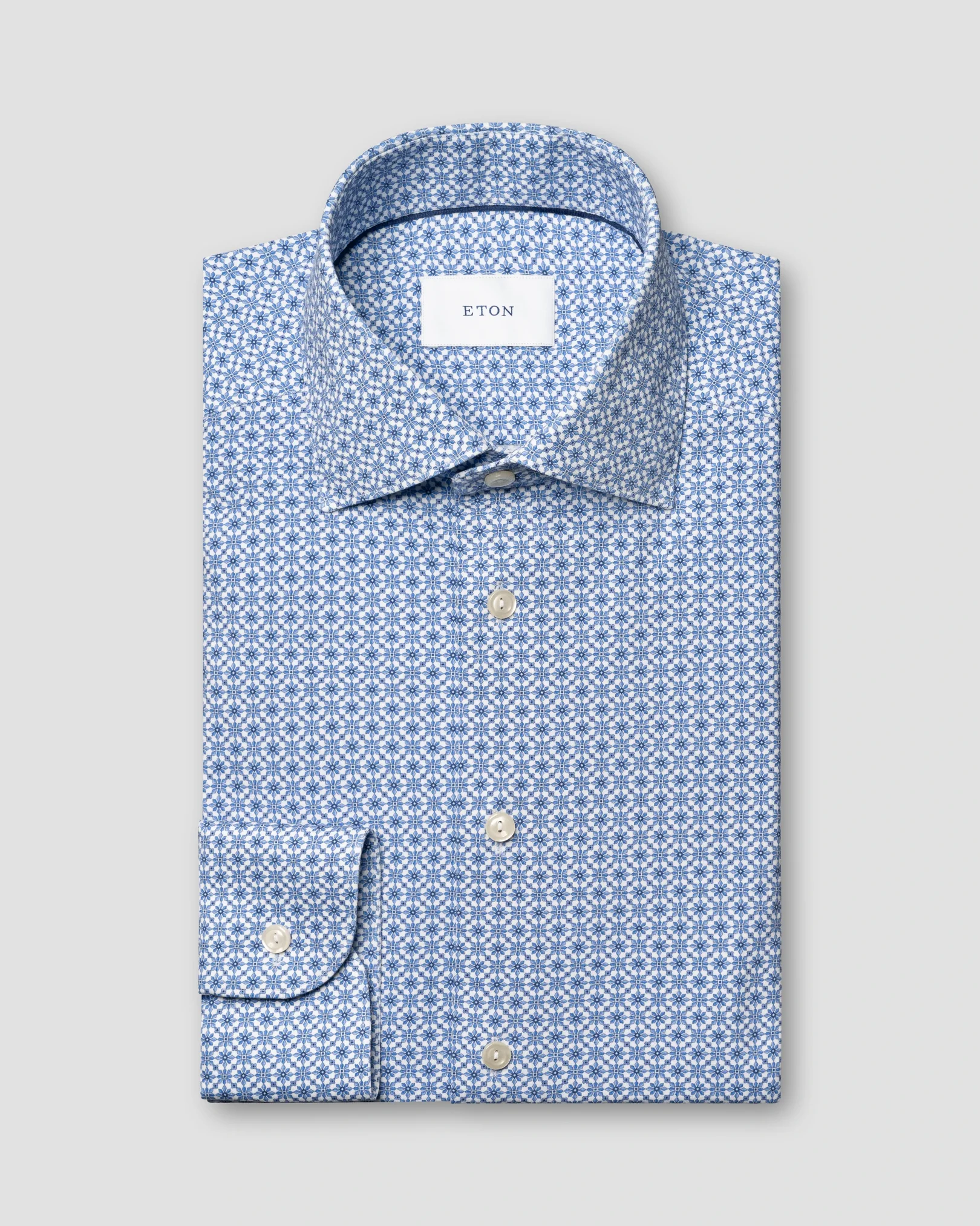 Eton - mid blue geometric jersey stretch shirt