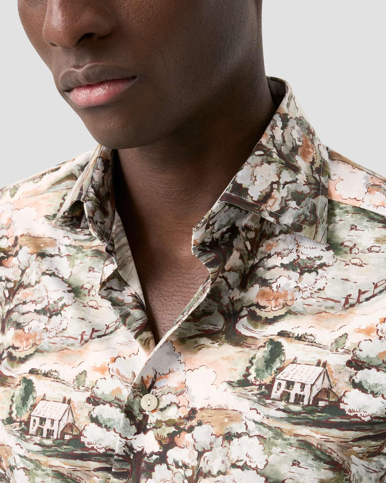Eton - handpainted motif twill shirt cut away