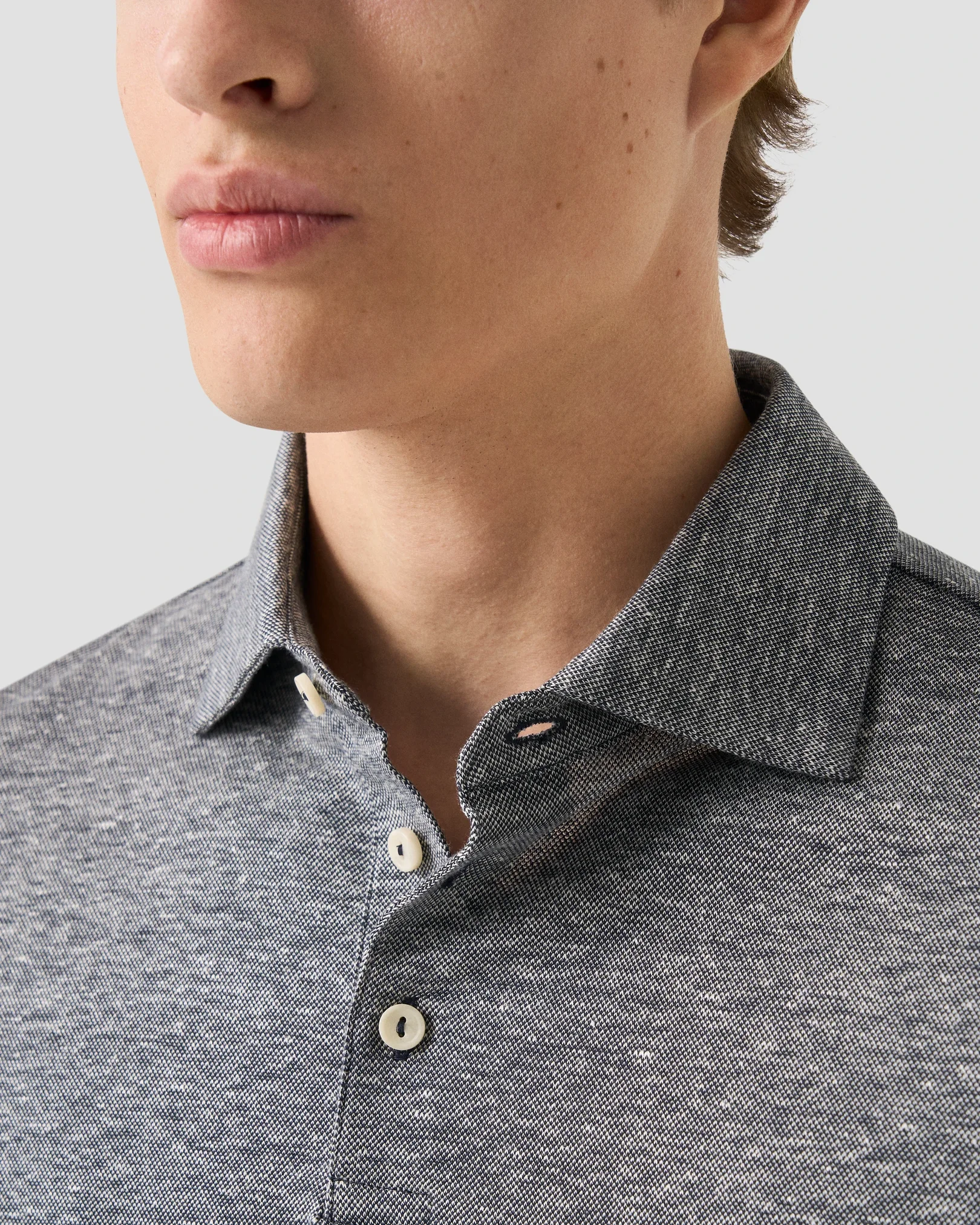 Eton - navy blue cotton linen polo shirt