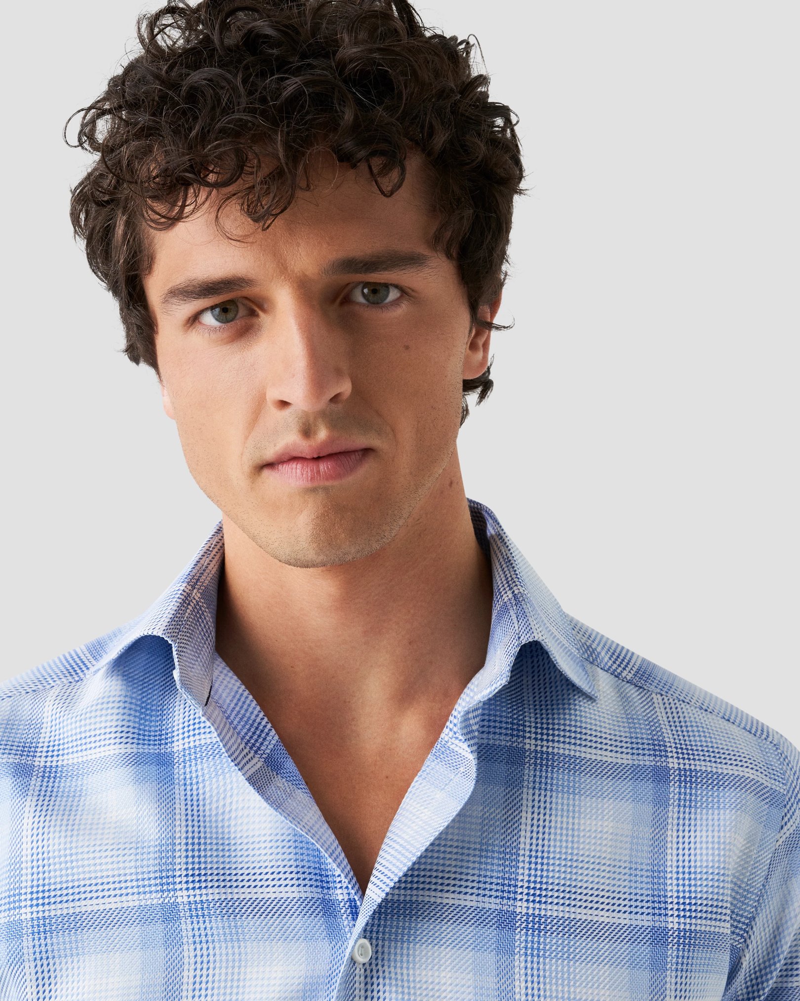 Eton - light blue checked textured twill