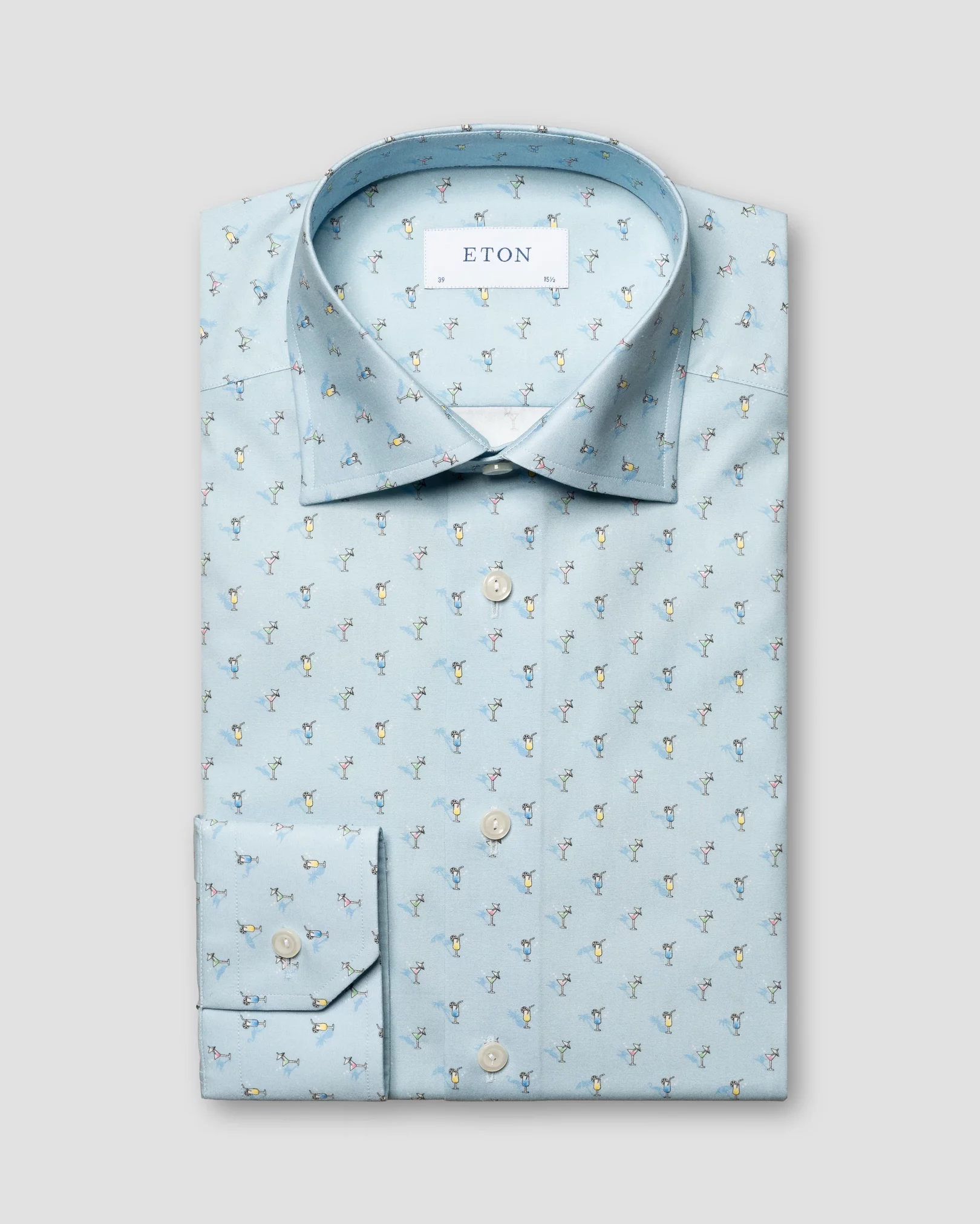 Ljusblå Signature Poplin-skjorta med cocktailmönster