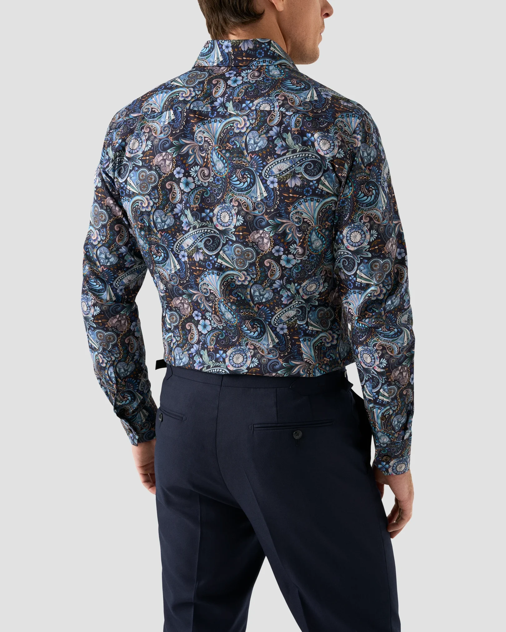 Eton - navy blue twill casino printed shirt