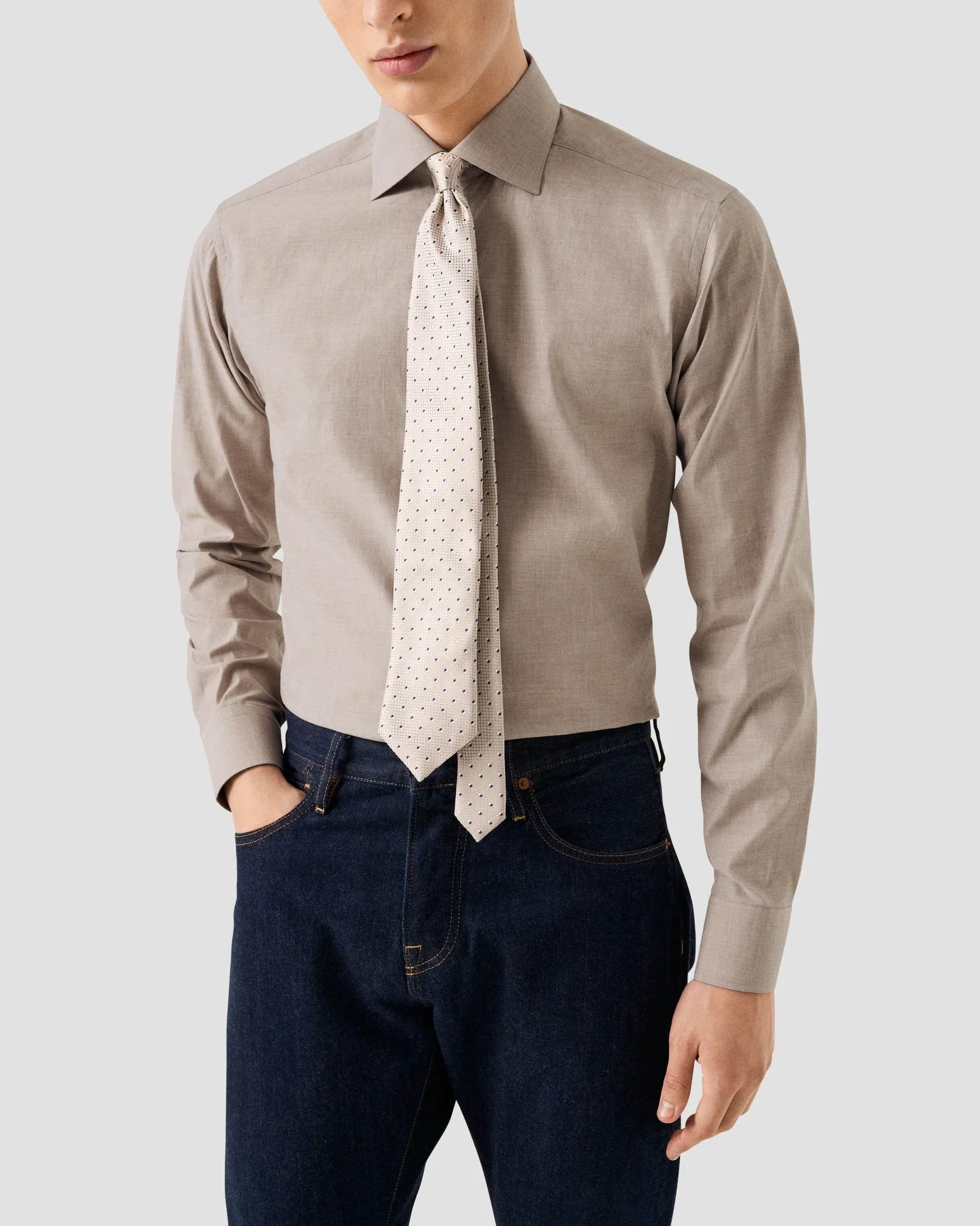 Eton - beige solid fine twill shirt