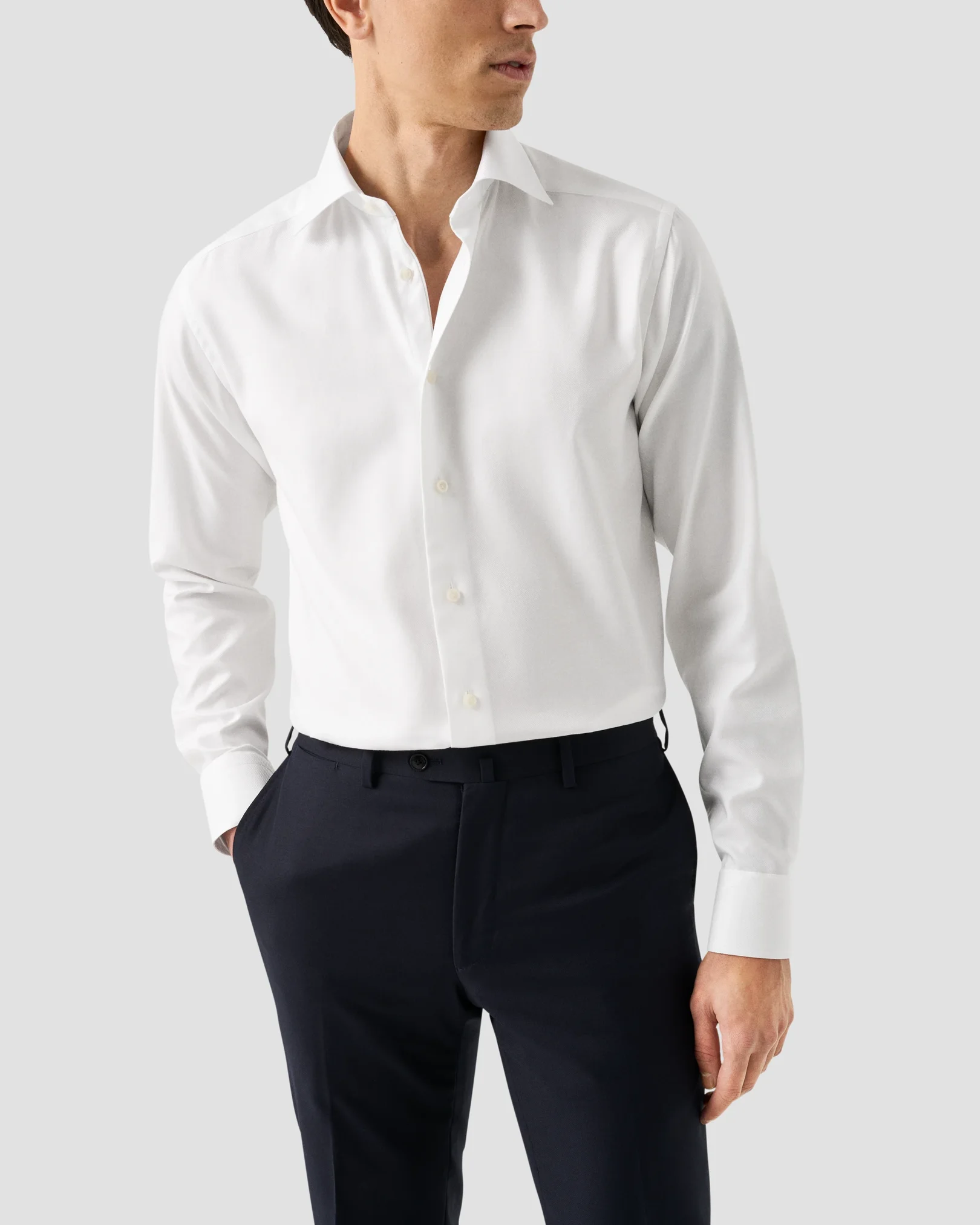 Eton - white twill semi solid melange shirt