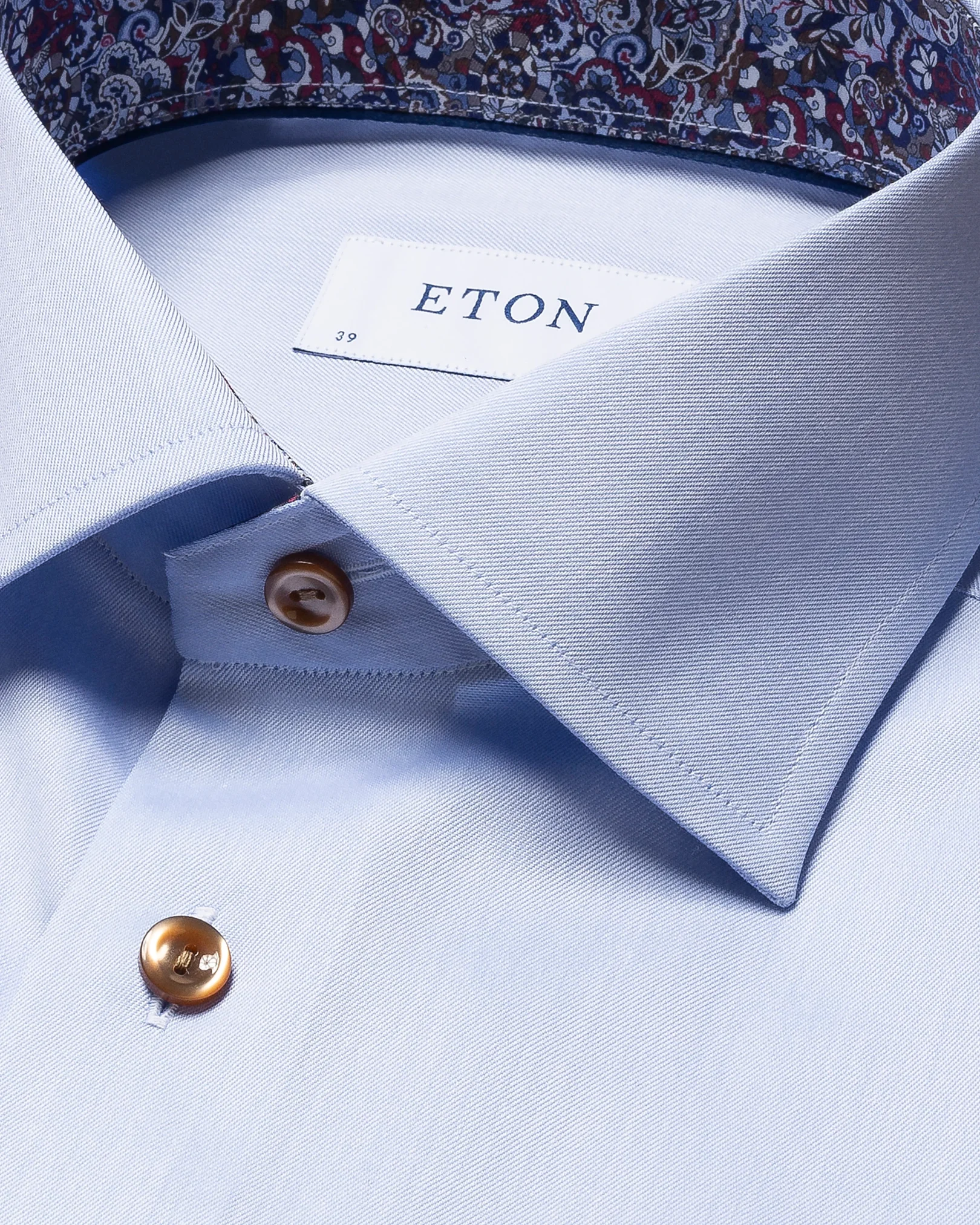 Eton - light blue signature twill shirt paisley details