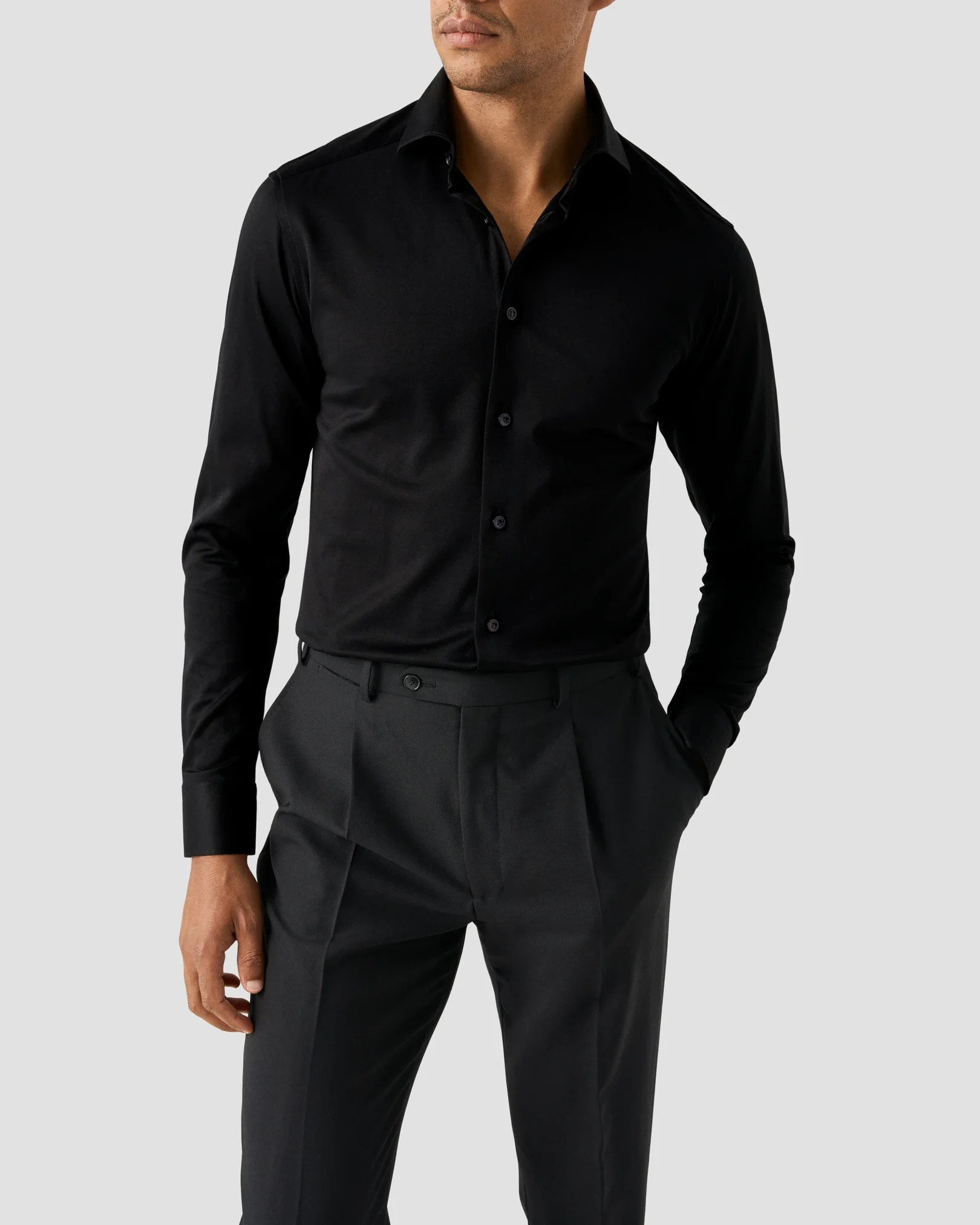 Eton - Chemise en Jacquard Tricoté Filo di Scozia Unie