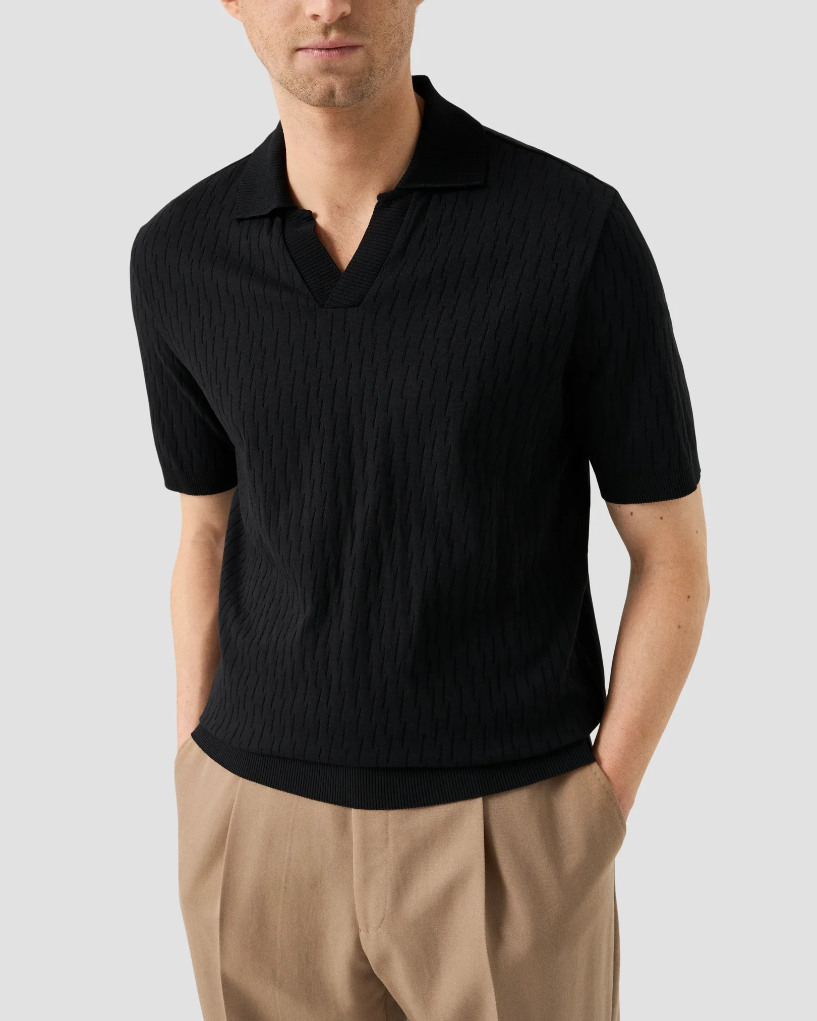 Eton - jacquard open collar polo shirt