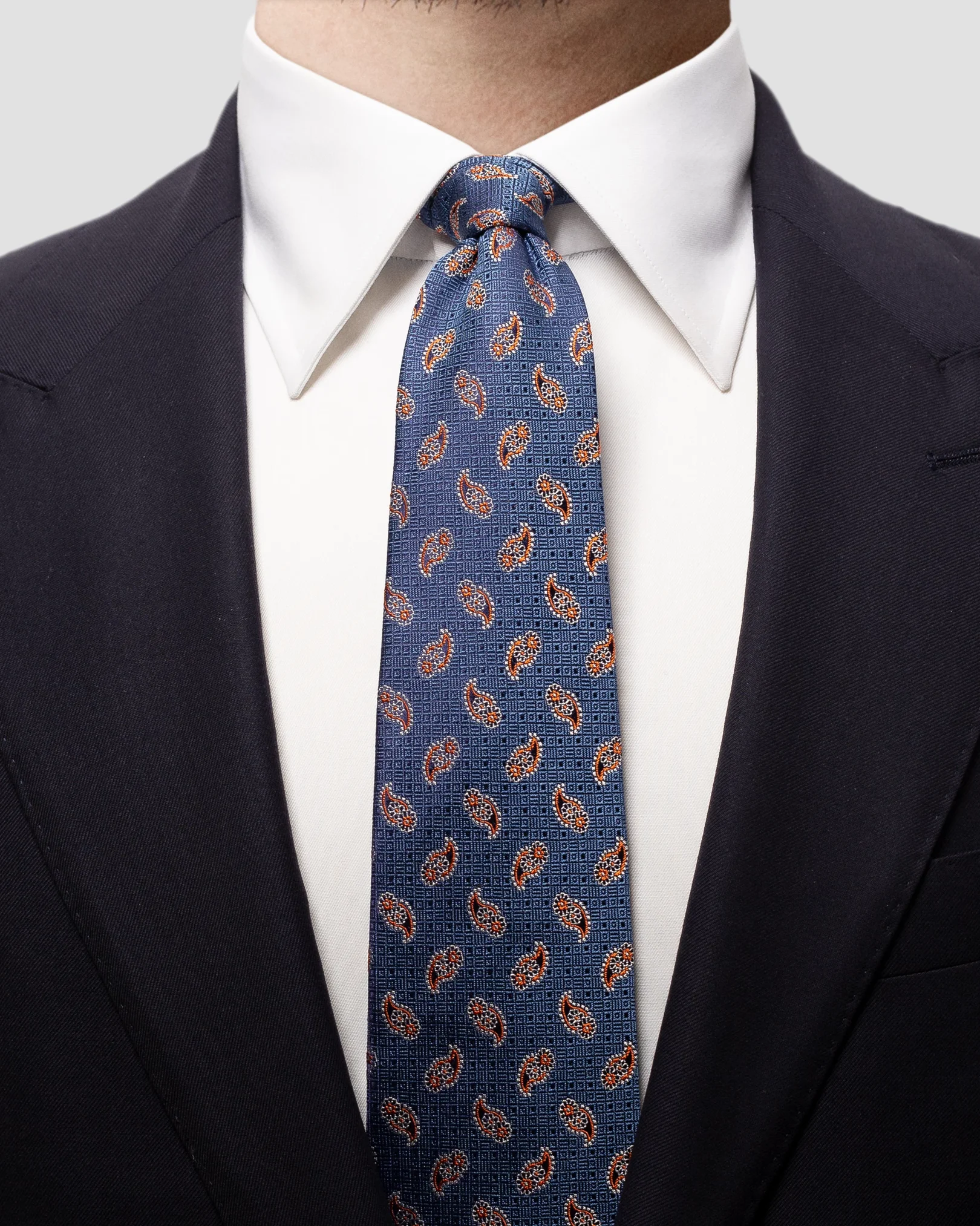 Eton - navy orange paisley tie