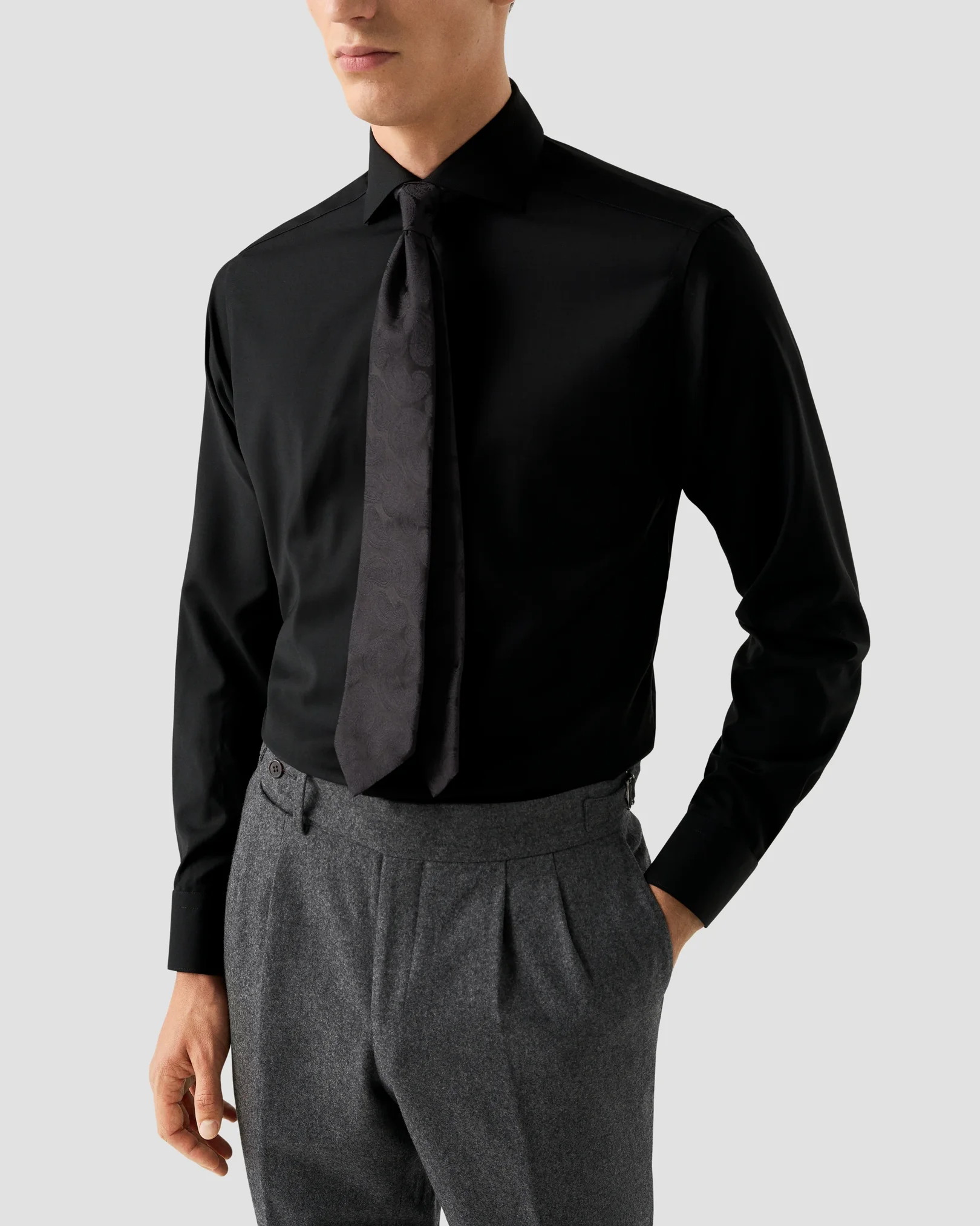 Eton - solid black merino shirt