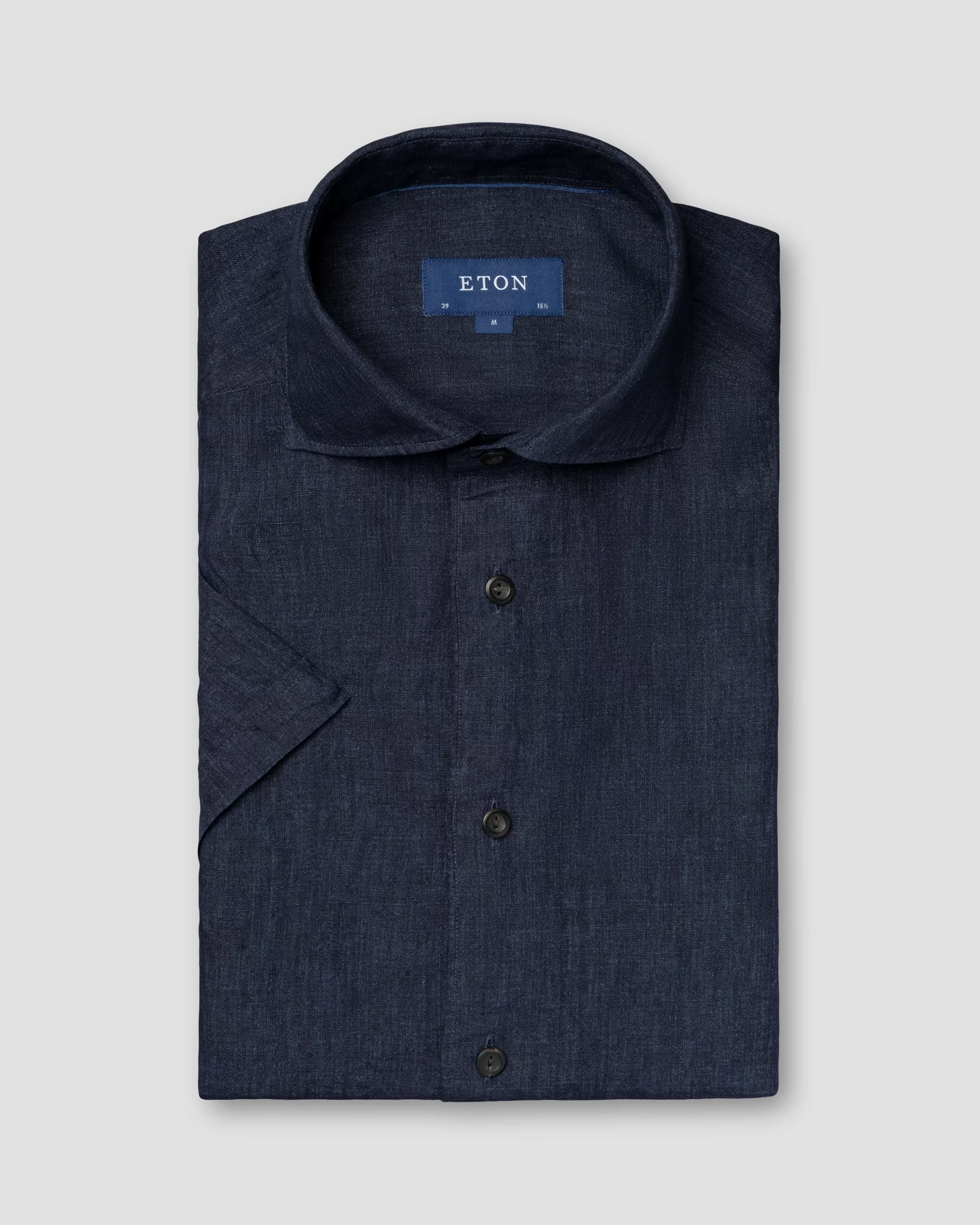 Marinblå, kortärmad linneskjorta