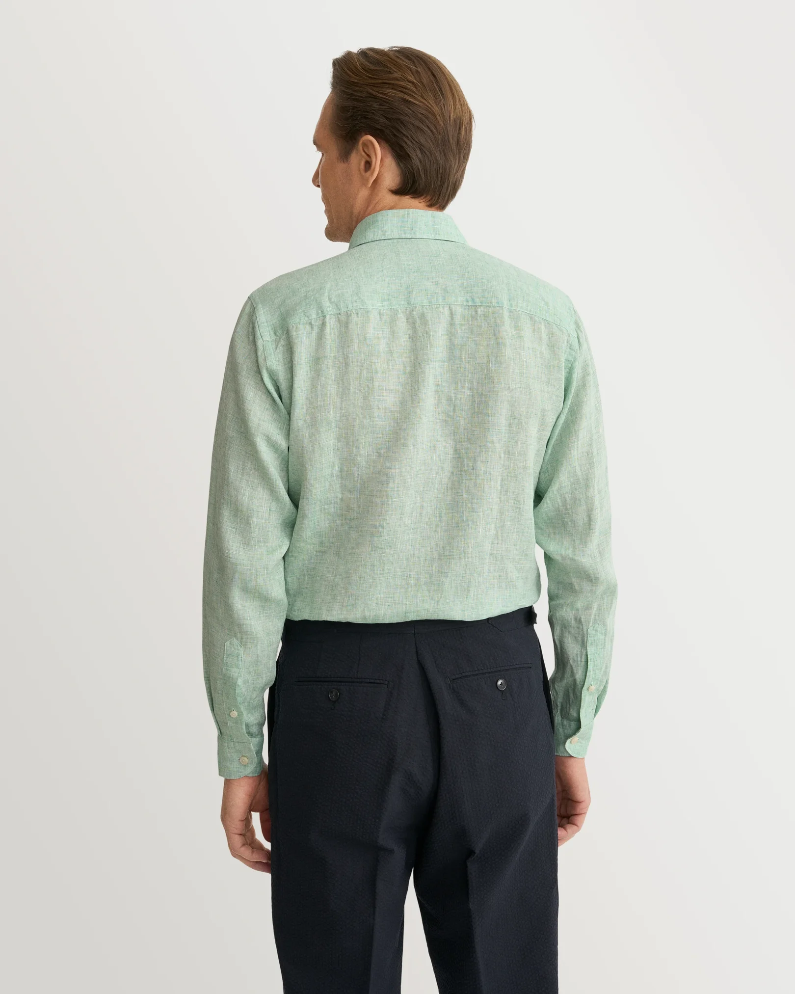Eton - mid green solid linen shirt 261