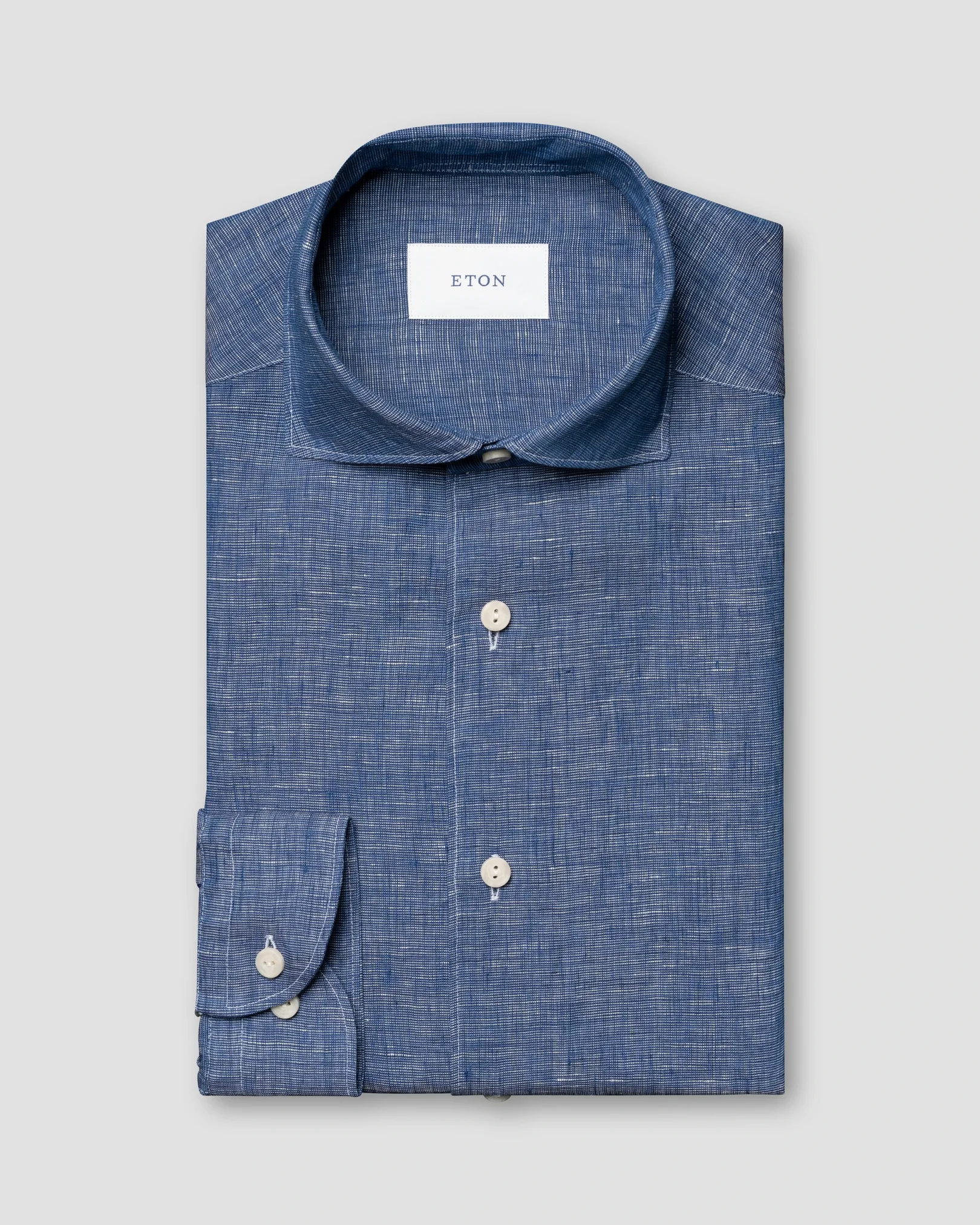 Eton - dark blue solid linen shirt