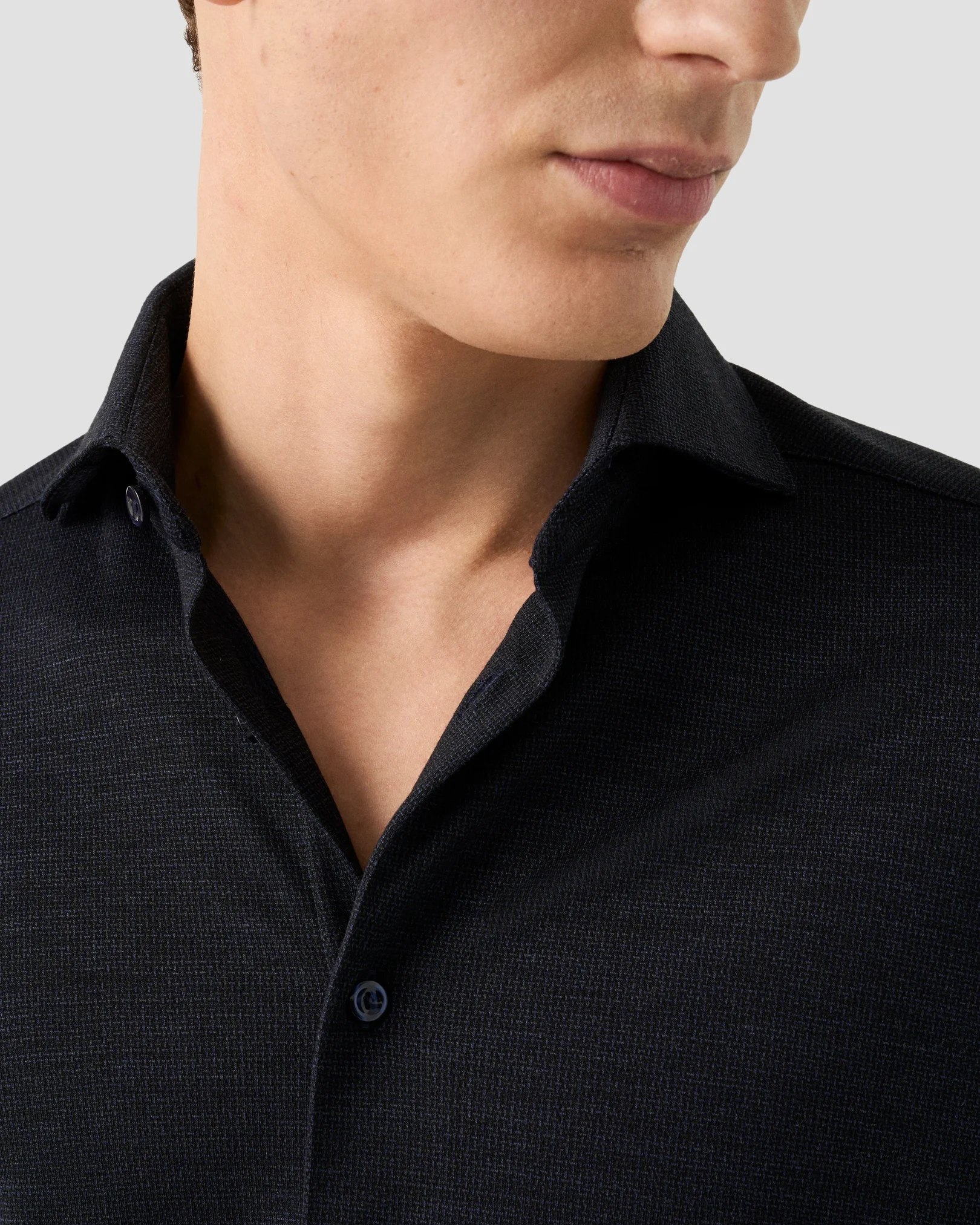 Eton - navy blue tencel and wool knitted shirt