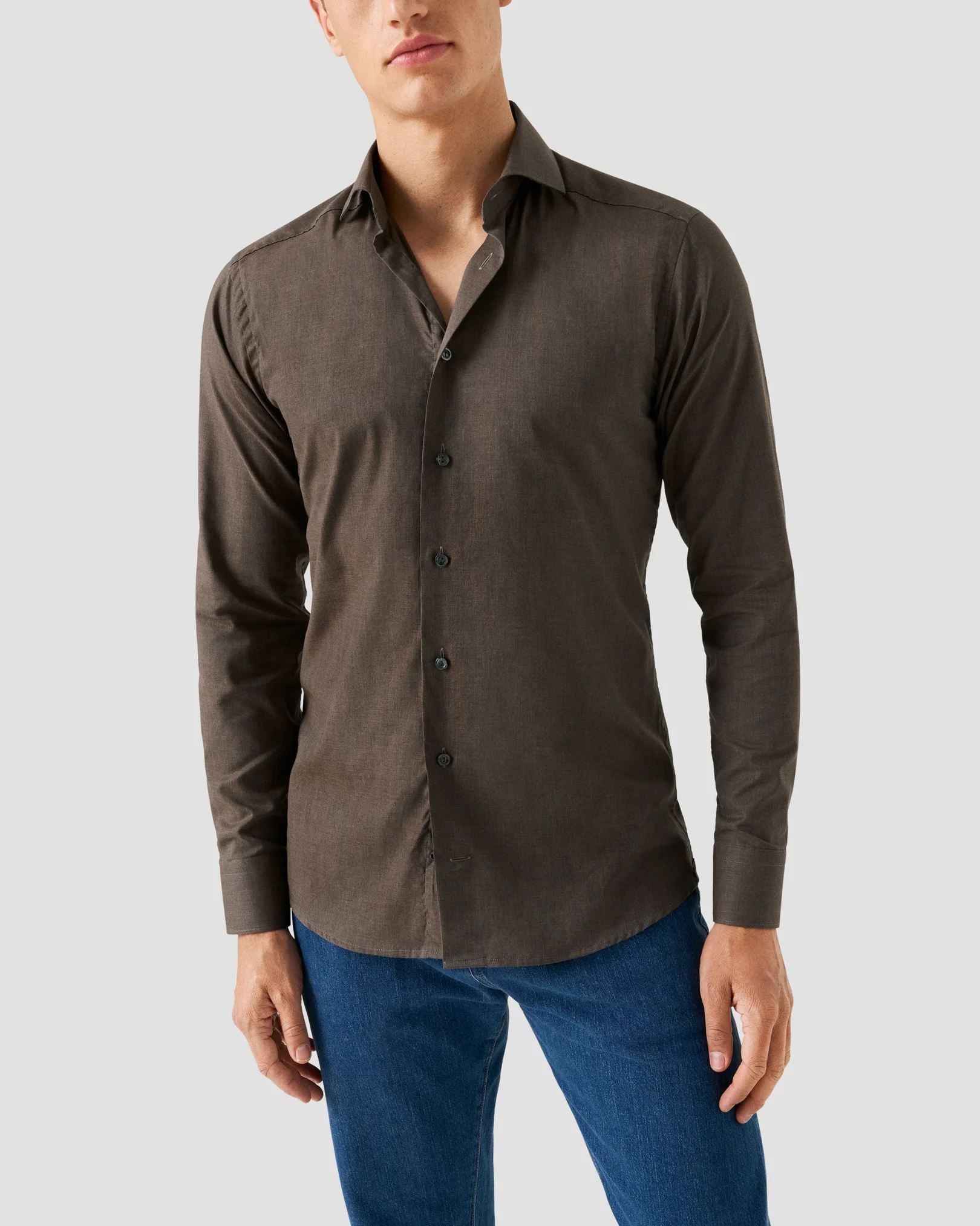 Eton - wrinkle free dark brown flanell shirt