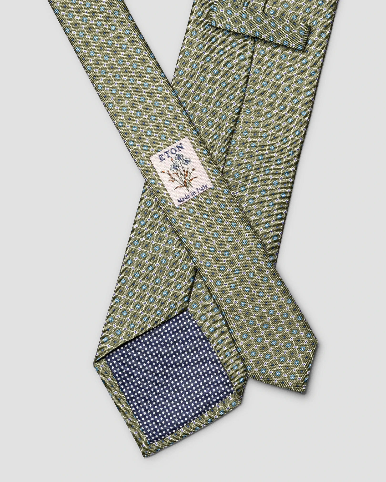 Eton - mid green geometric print silk tie