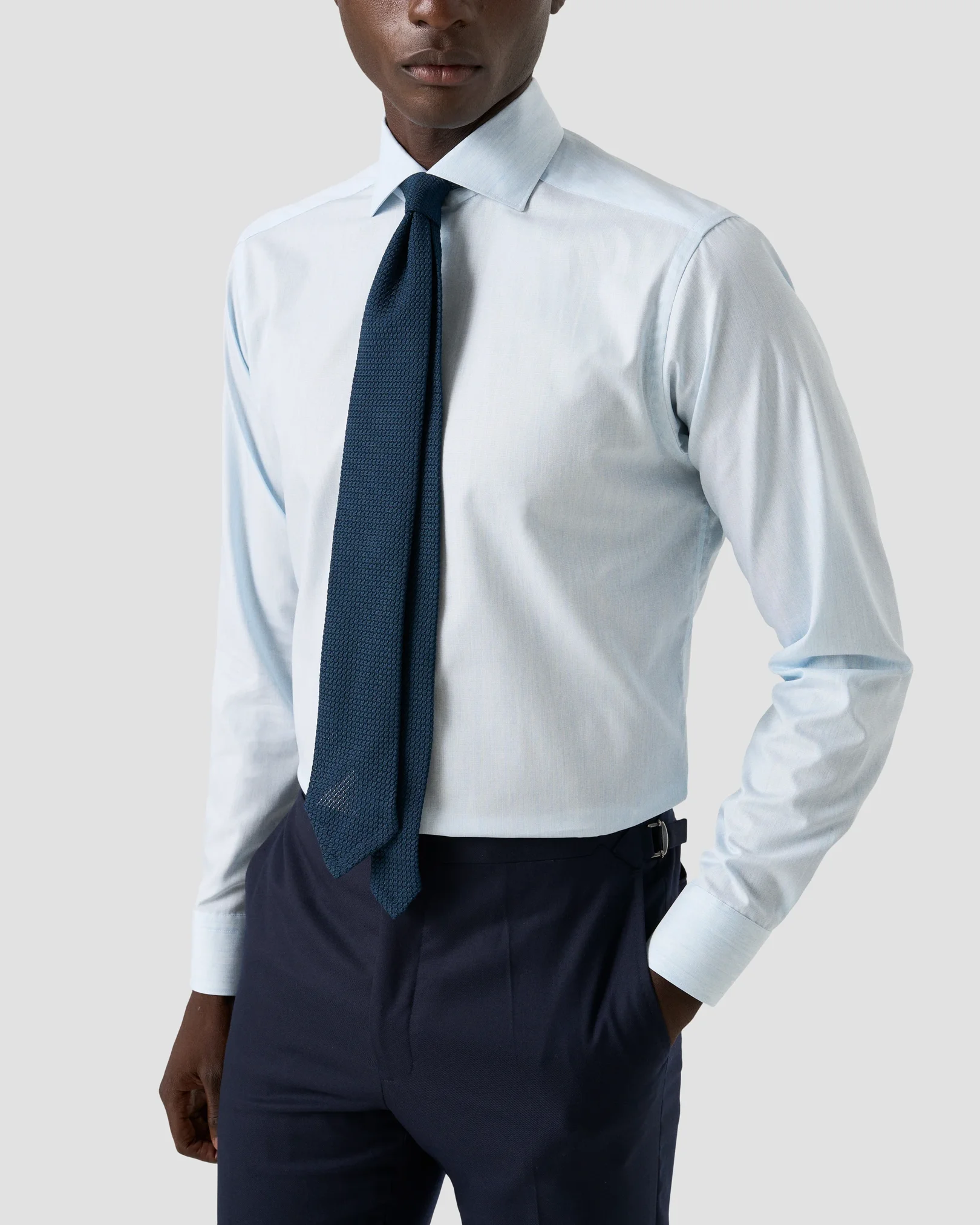 Eton - light blue solid twill shirt wide spread 258