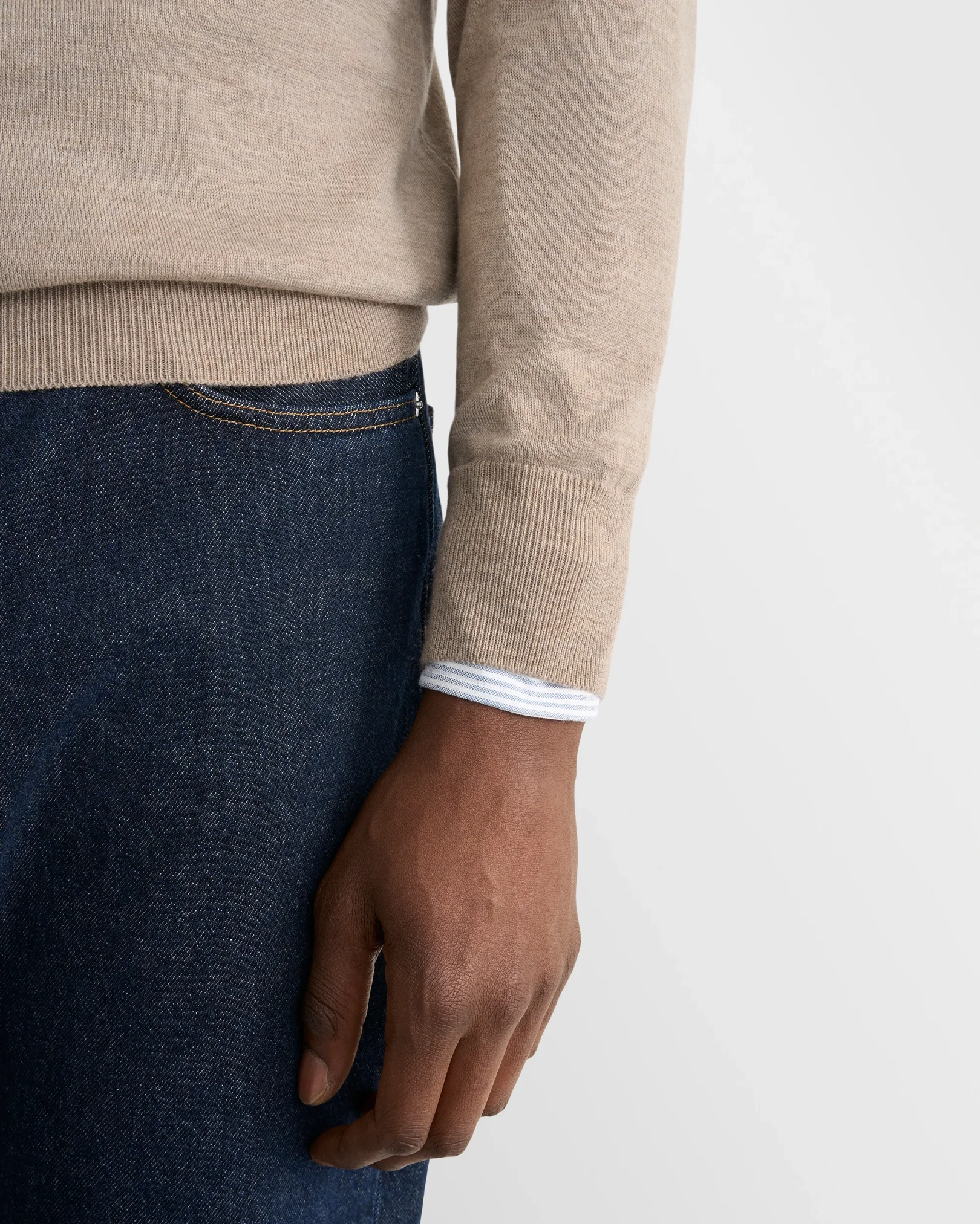 Eton - beige merino quarter zip knit sweater