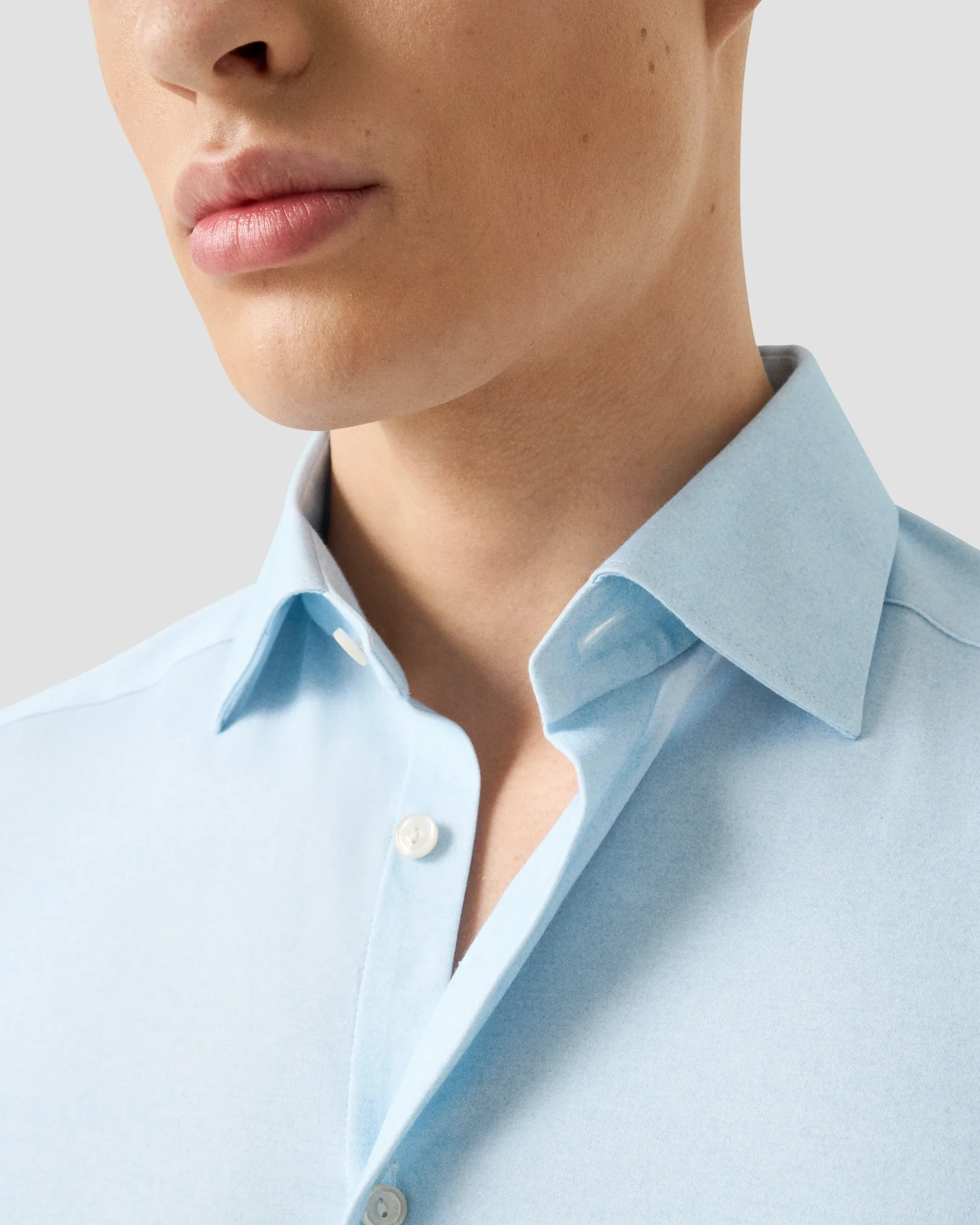 Eton - light blue solid cotton four way stretch shirt