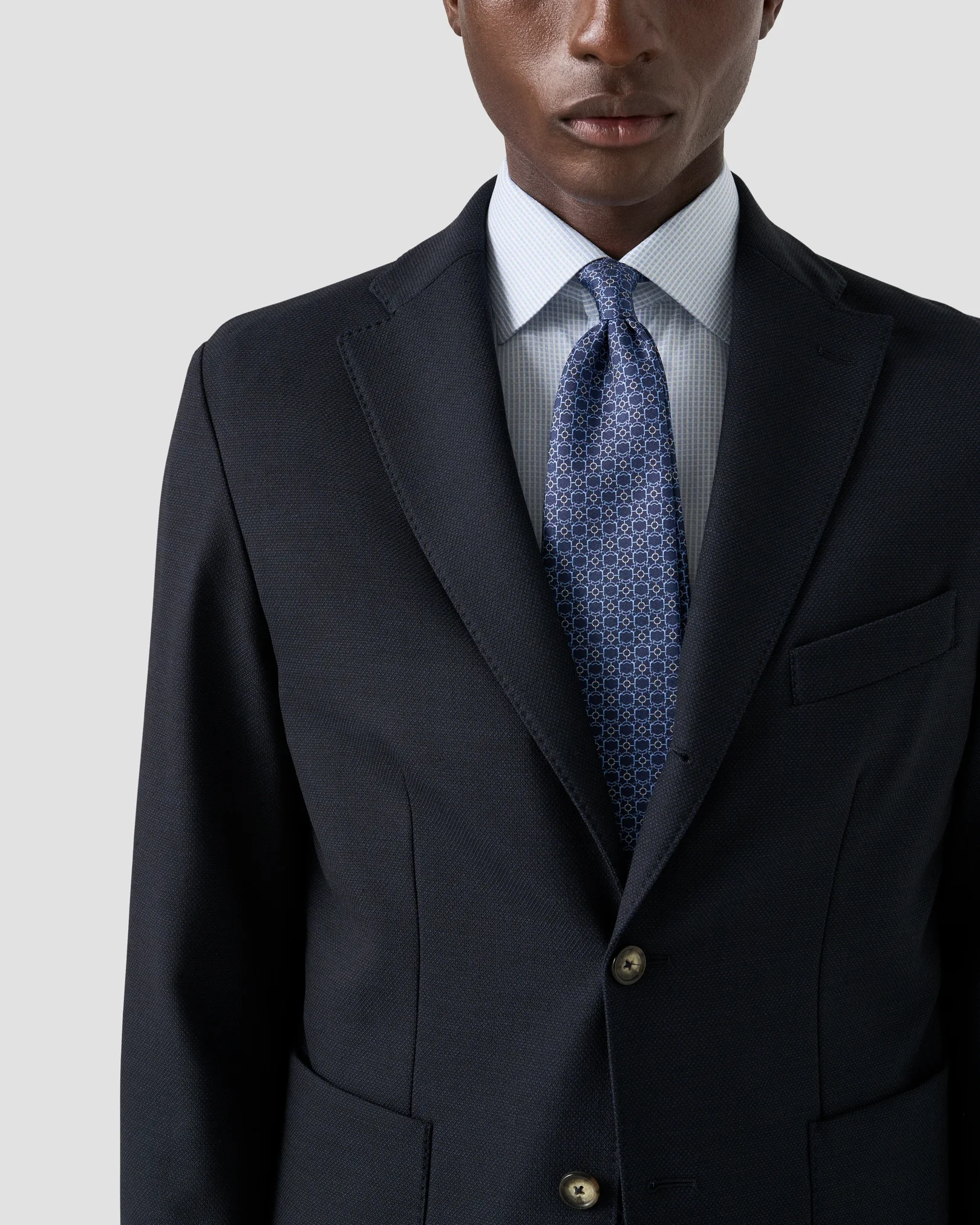 Eton - mid blue check twill shirt