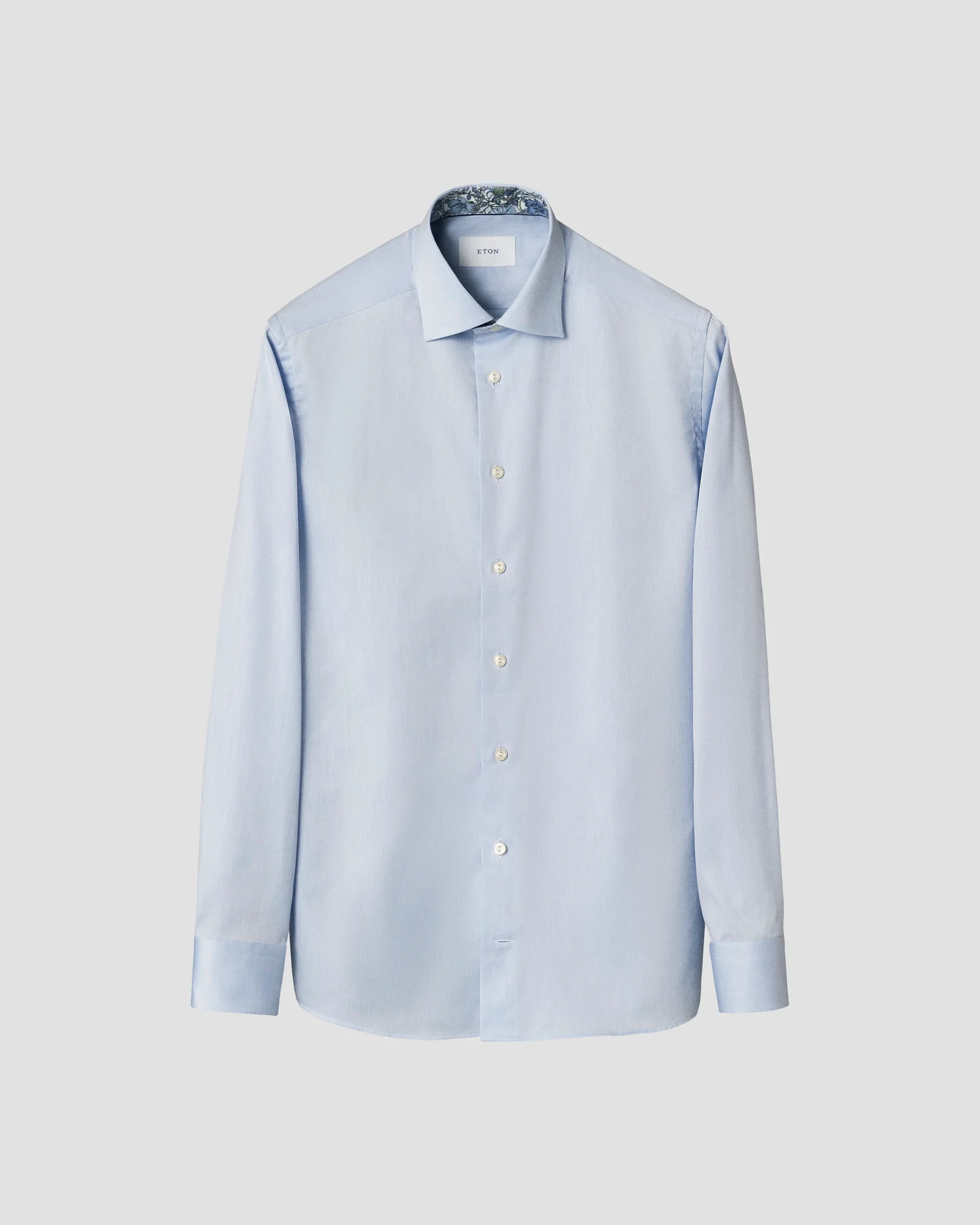 Eton - light blue floral effect signature twillshirt