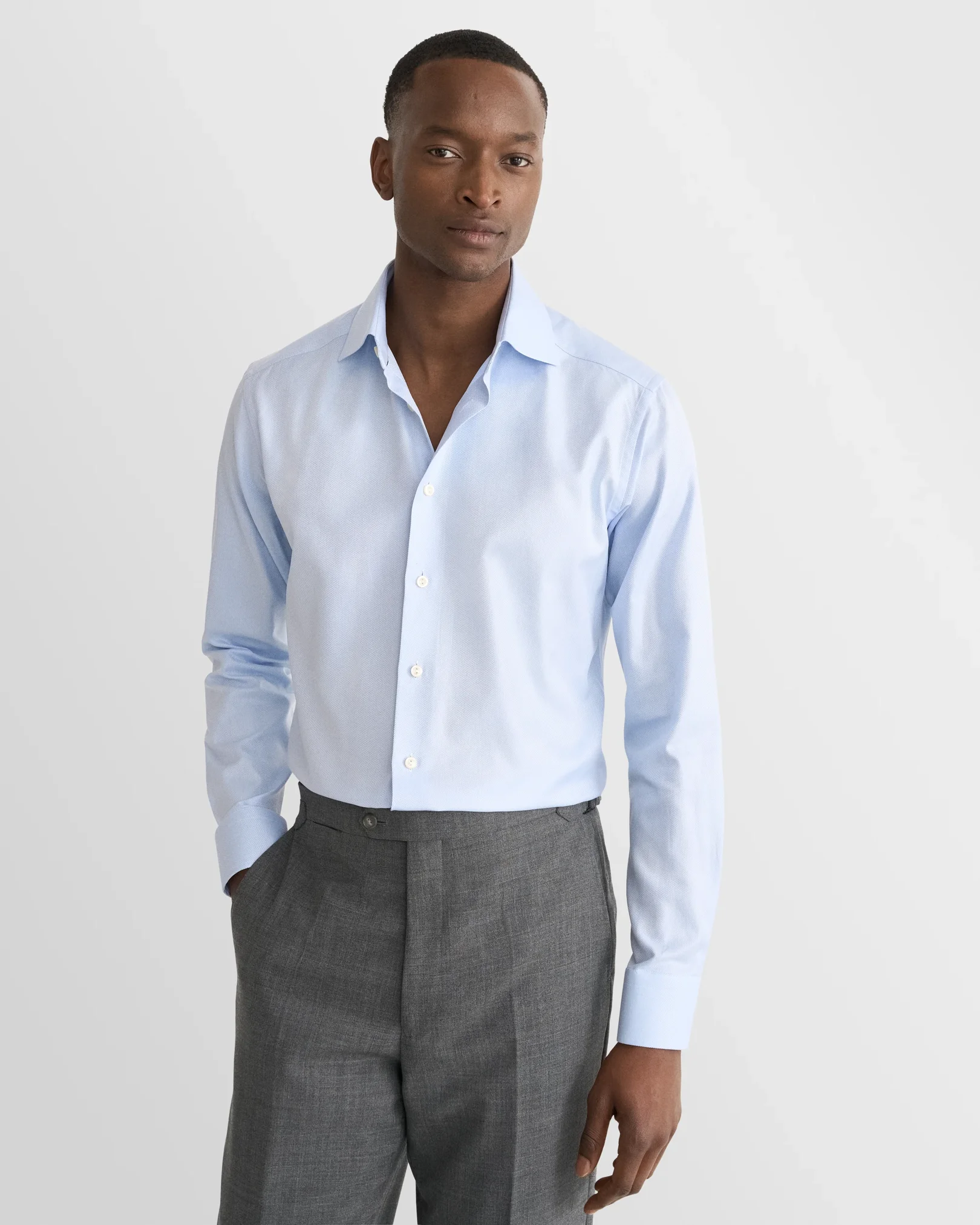 Eton - light blue herringbone signature twill shirt