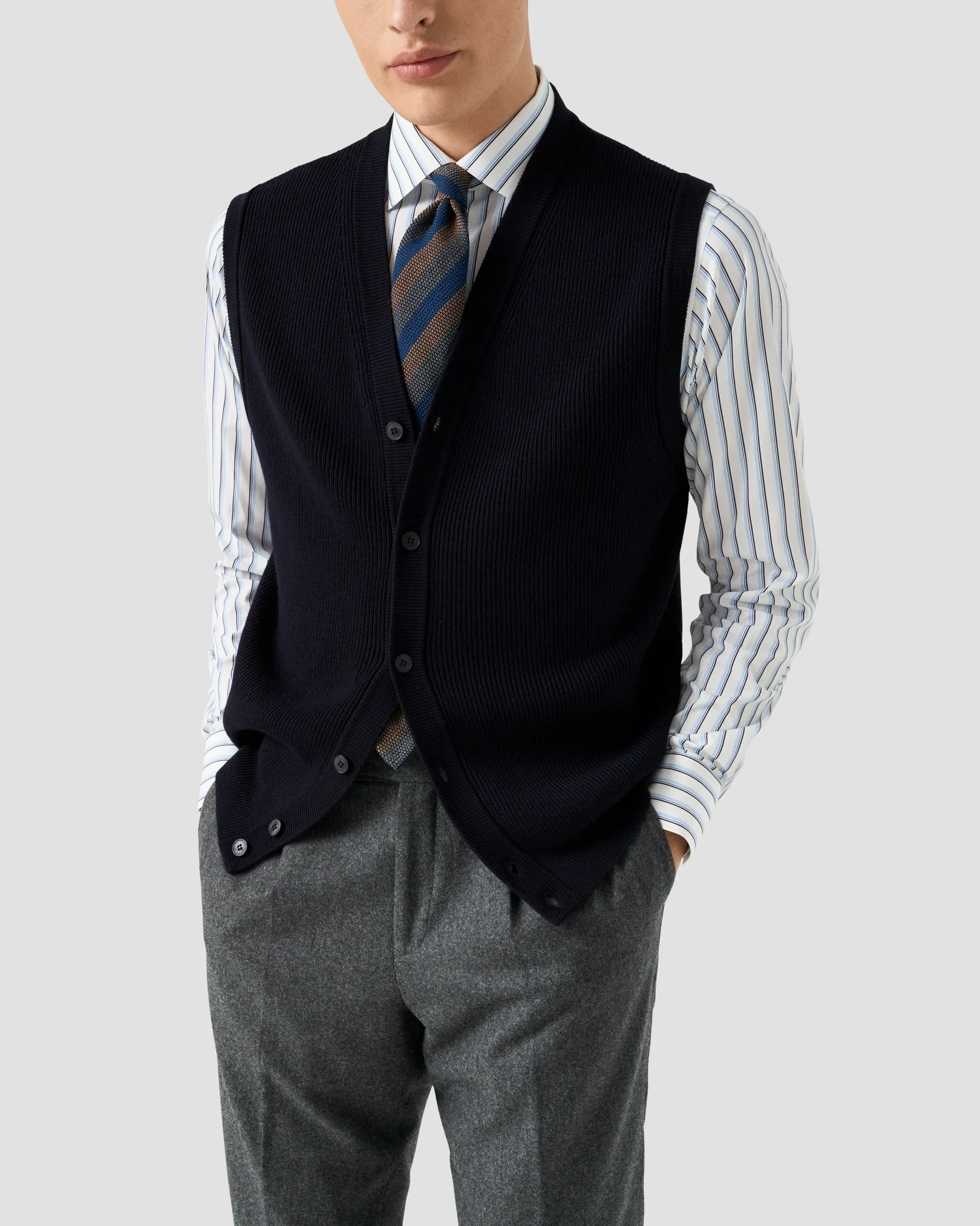 Eton - navy blue merino structured knit vest navy blue merino structured knit vest