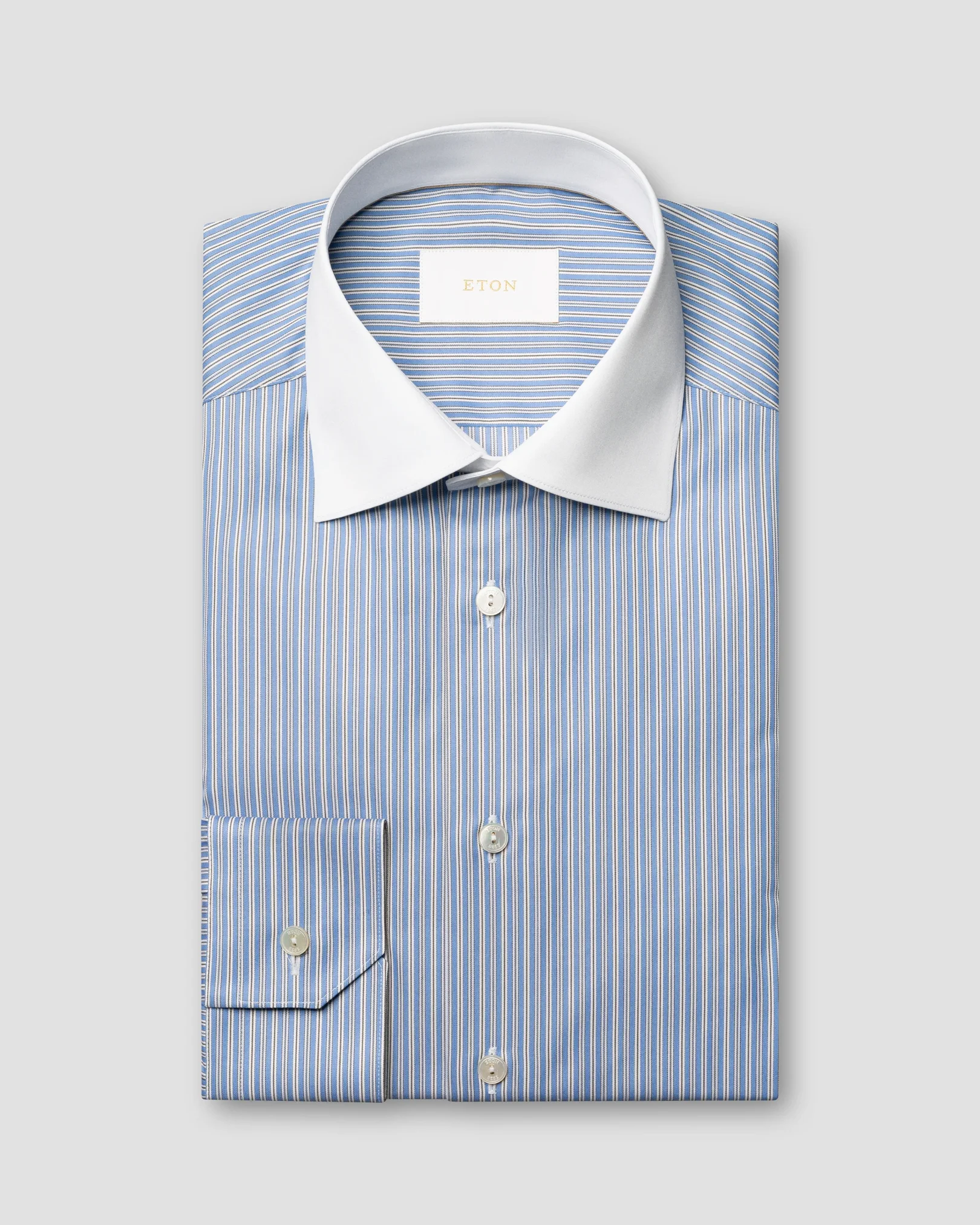 Eton - mid blue striped white collar supima 120 shirt