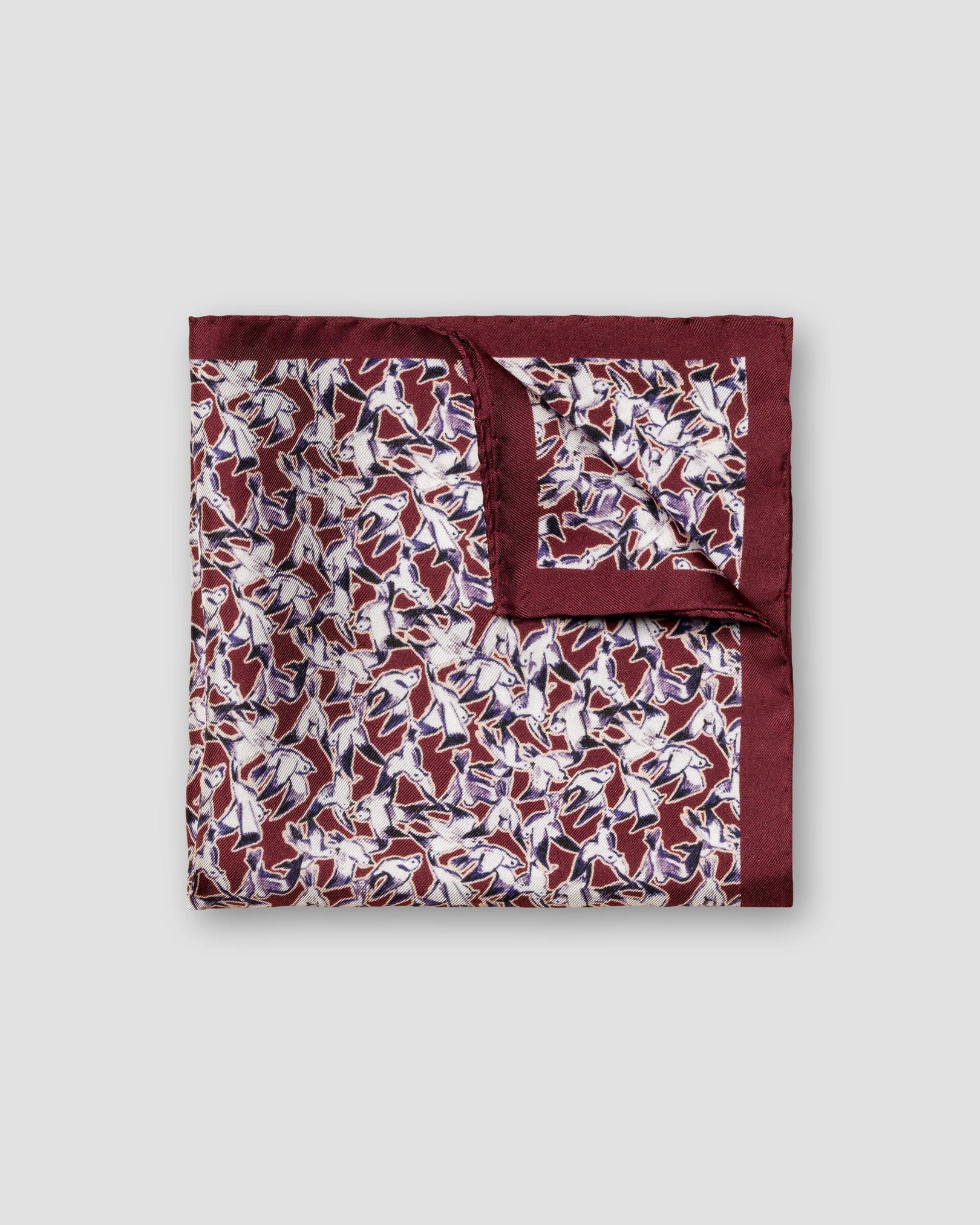 Eton - Burgundy Birds Print Silk Pocket Square