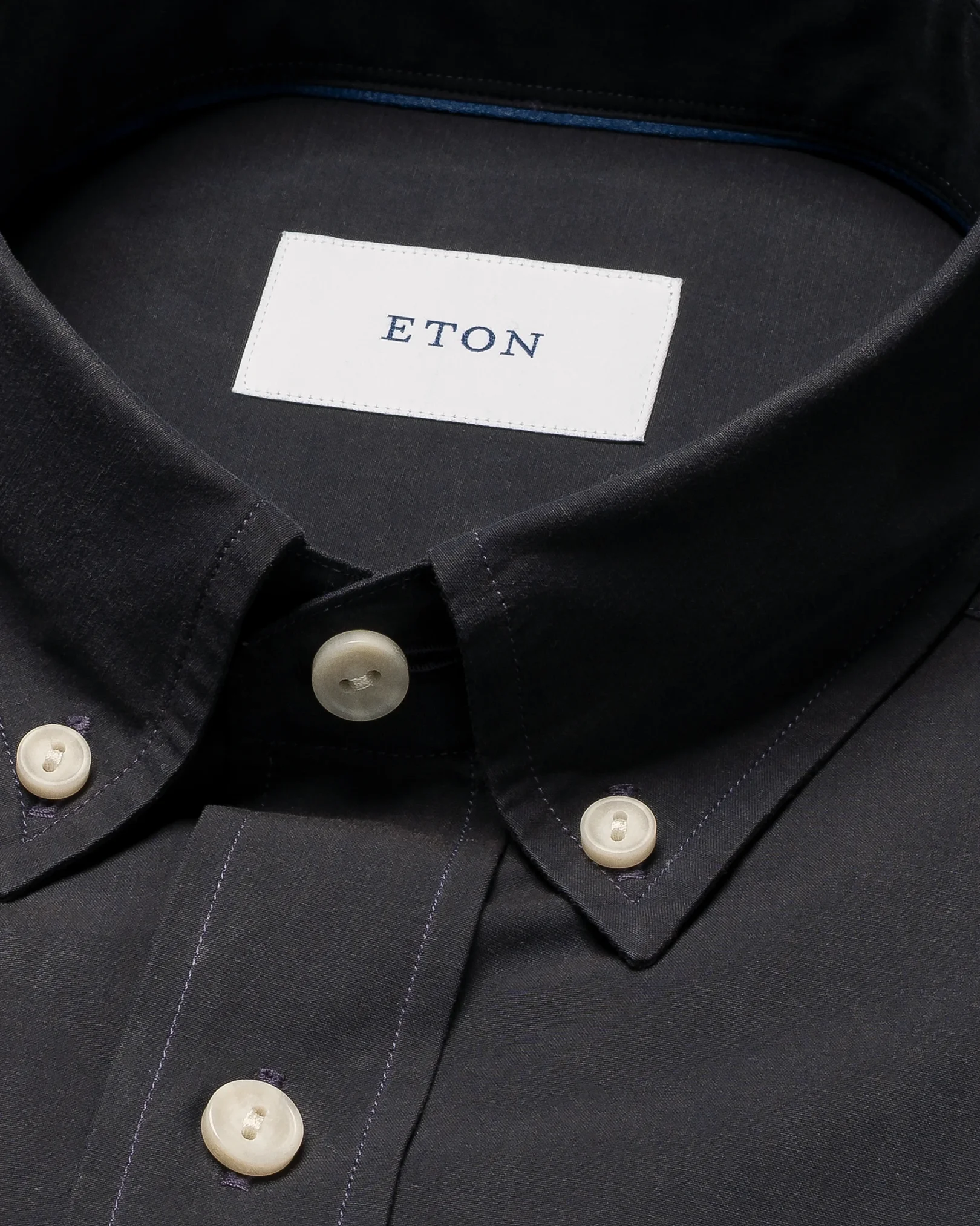 Eton - navy blue solid peached poplin shirt