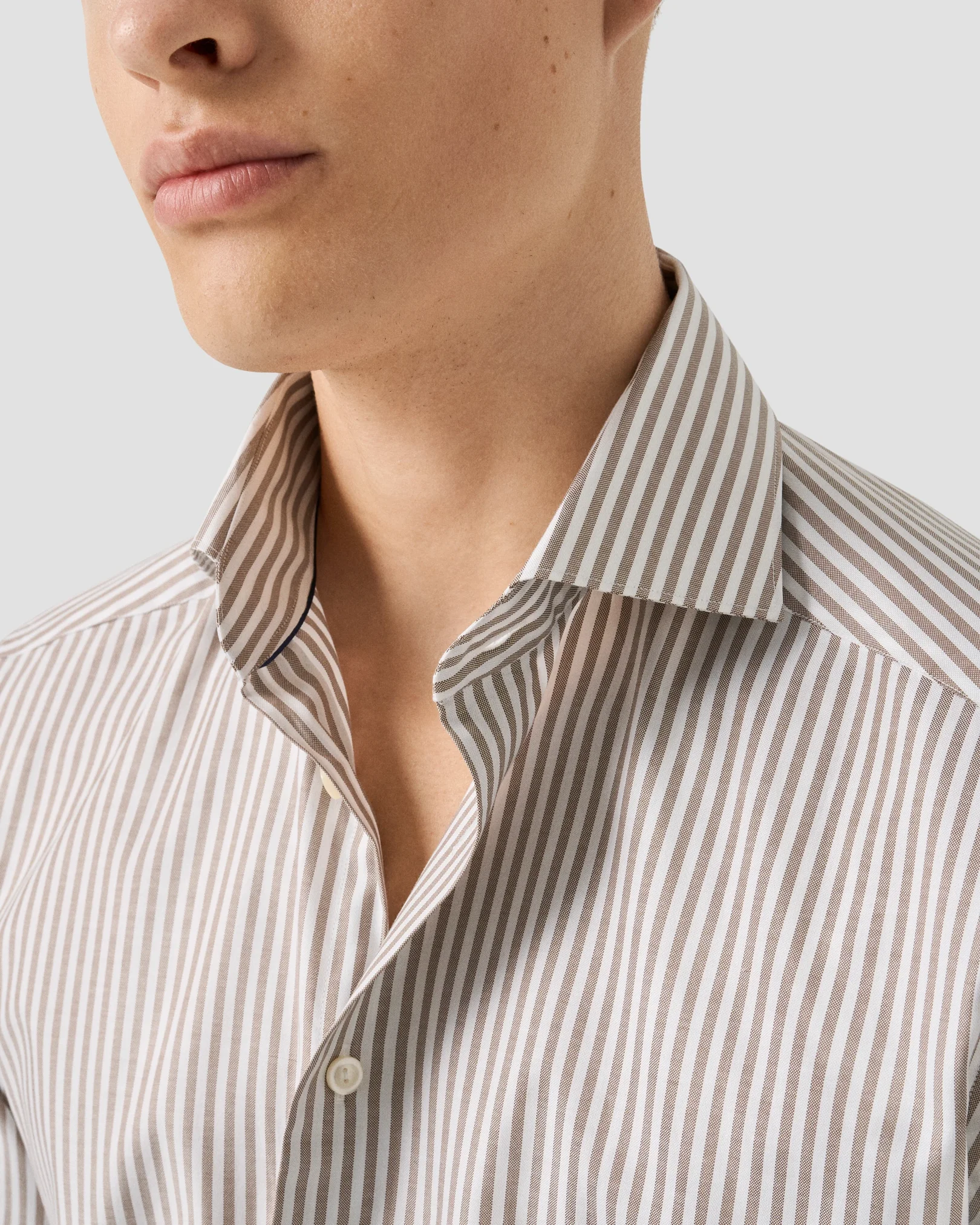Eton - beige striped signature oxford shirt wide spread rounded