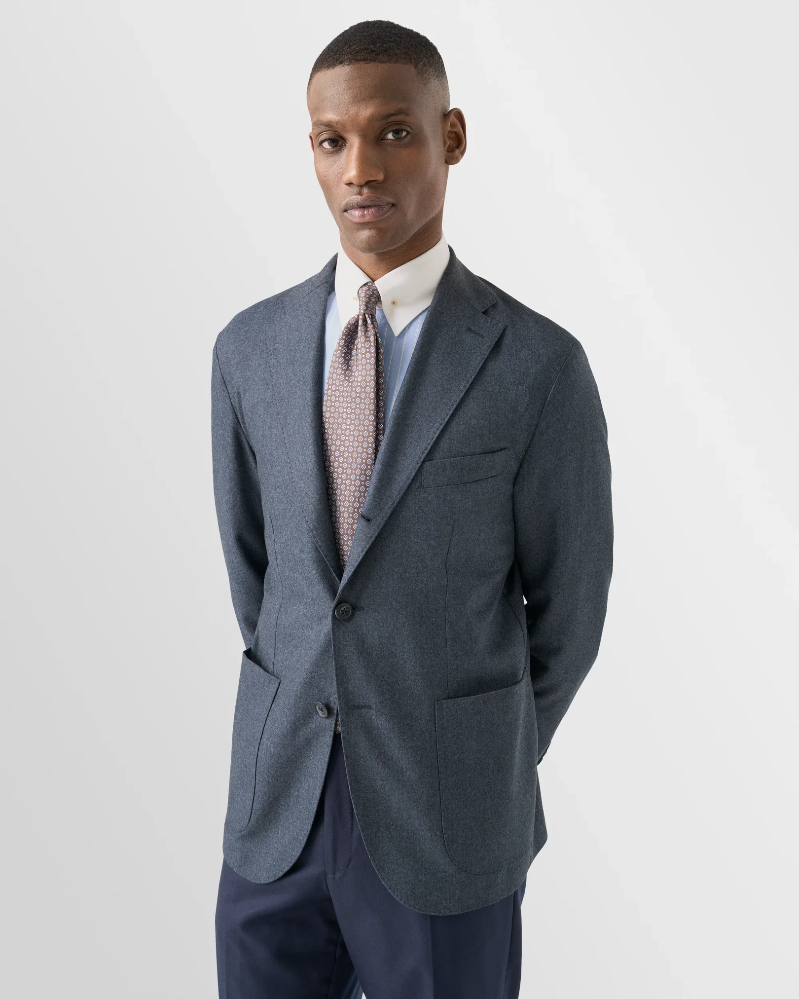 Eton - mid blue striped signature twill shirt pin collar