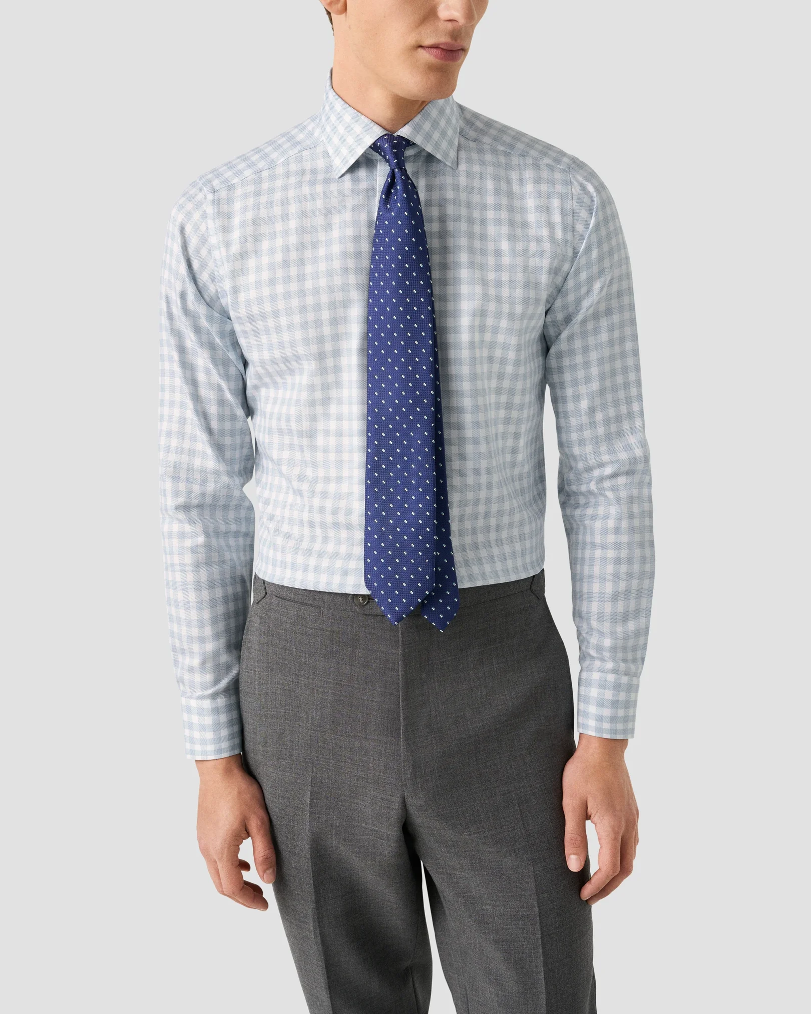 Eton - mid blue check signature twill shirt