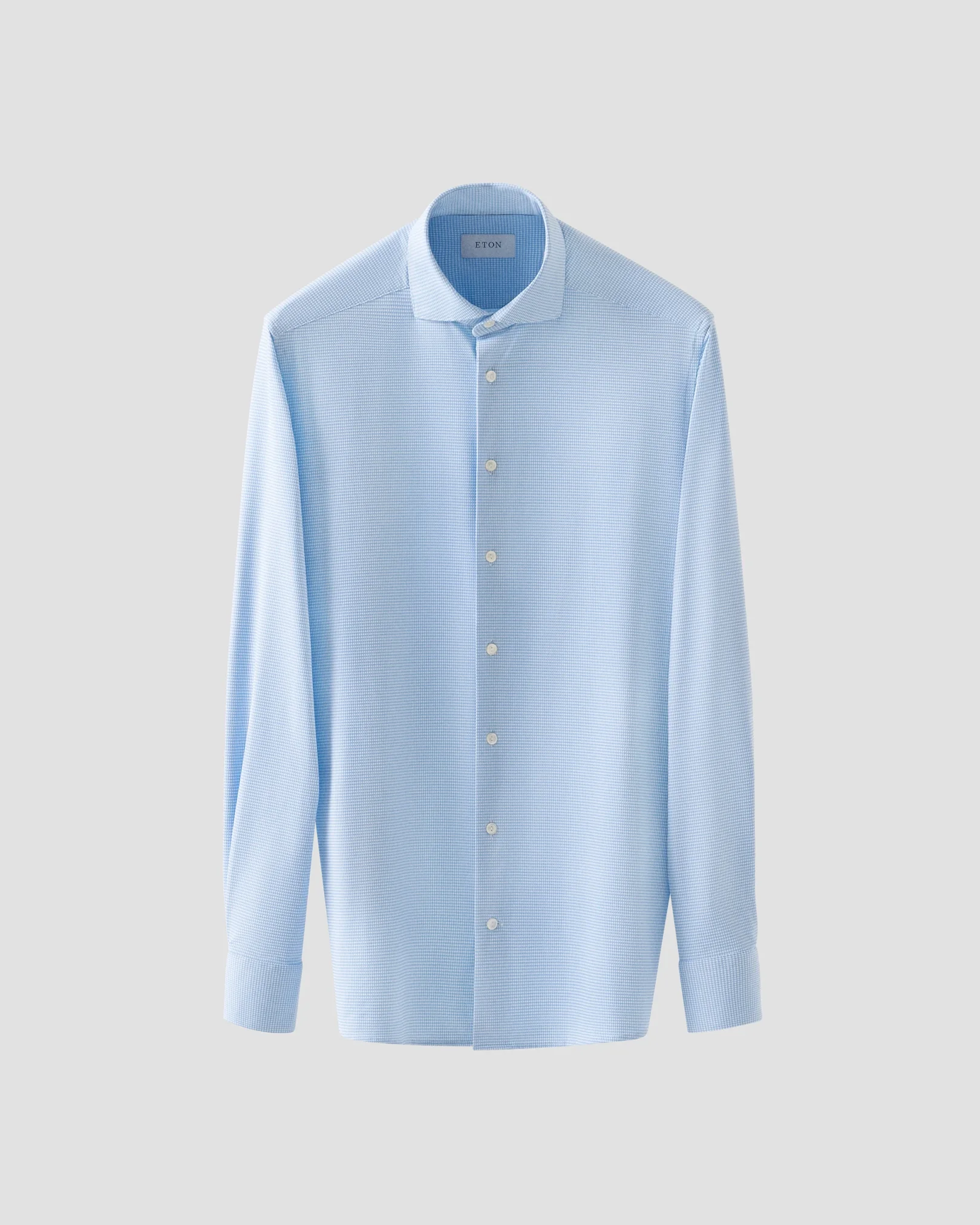 Eton - light blue micro check four way strech shirt