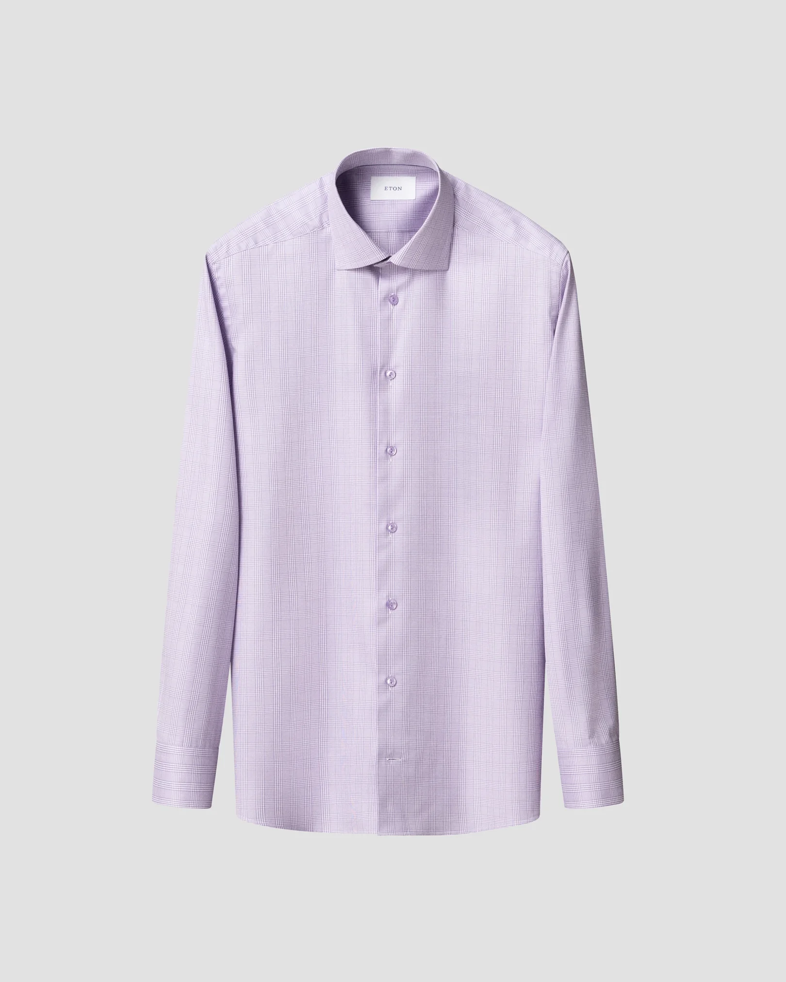 Eton - light purple check cotton tencel tm lyocell shirt