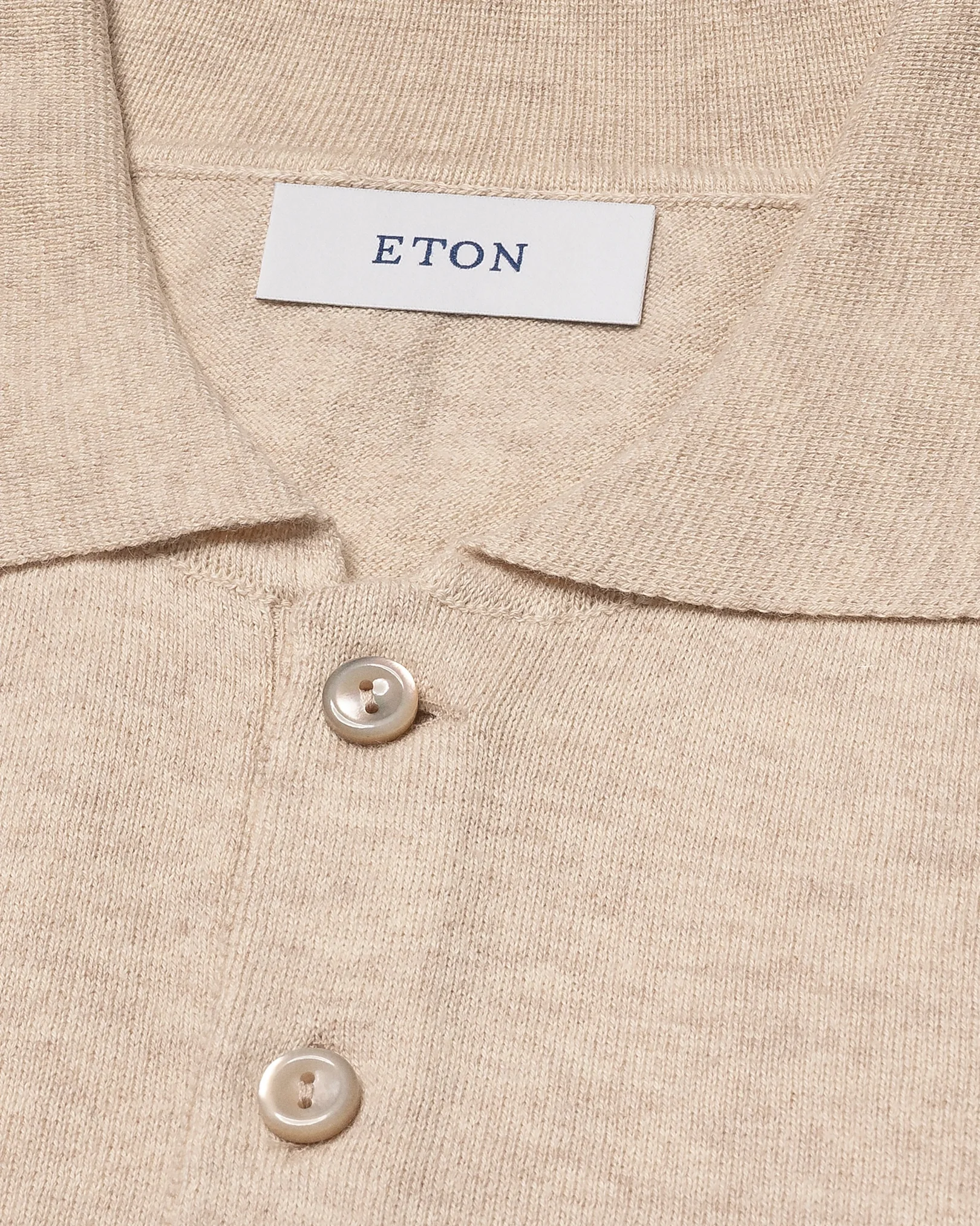 Eton - beige cotton cashmere fine knit polo shirt